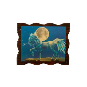 0078 (A D) Blue Unicorn Wavy Wood Plaque Painting