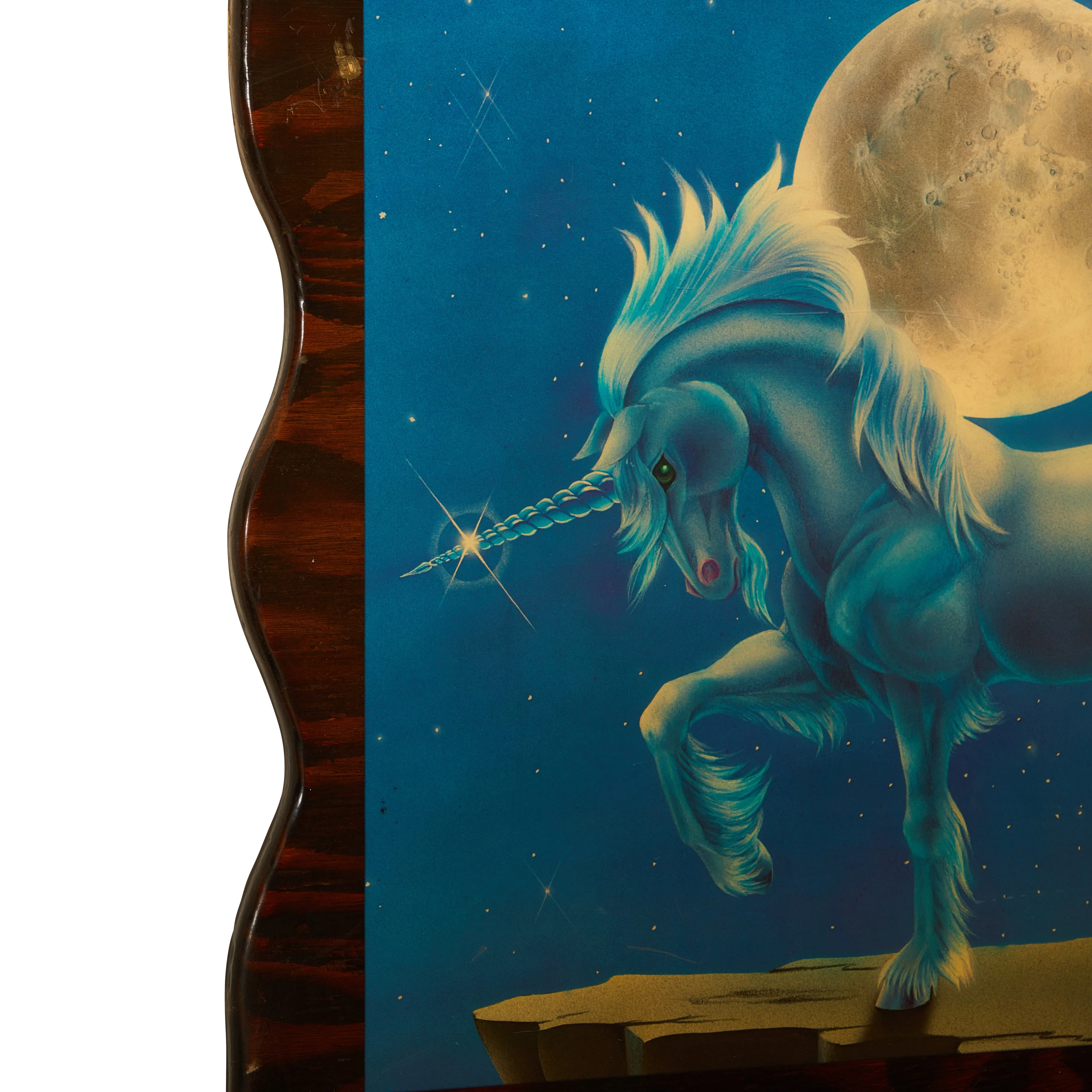 0078 (A D) Blue Unicorn Wavy Wood Plaque Painting