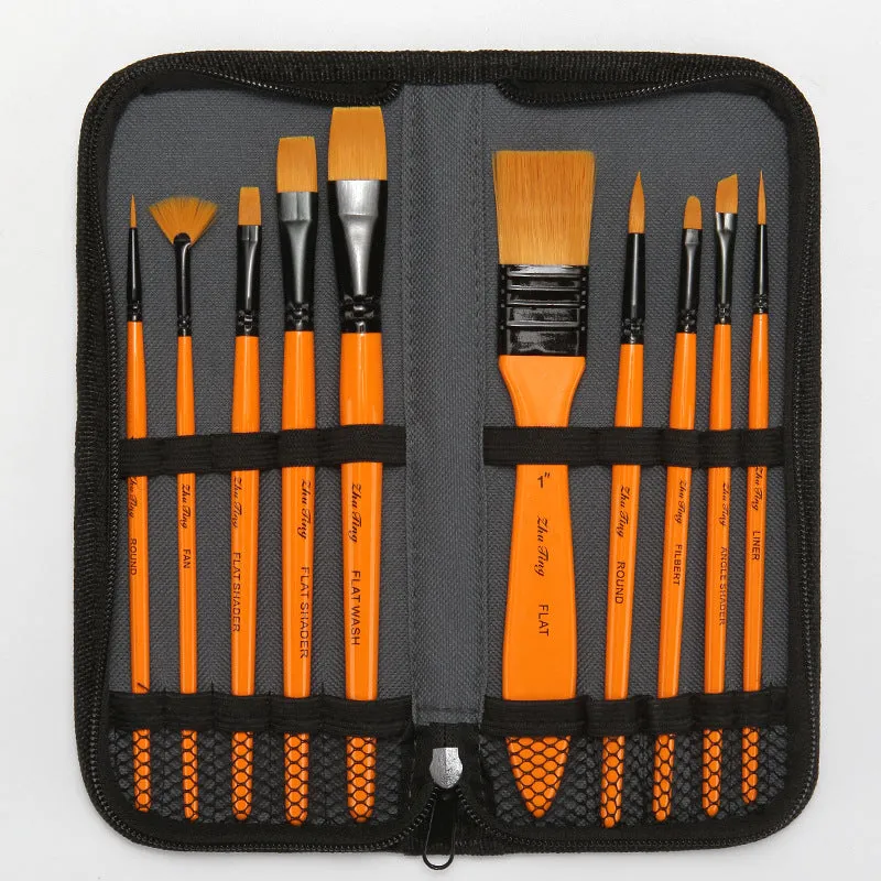 10 Nylon Wool Canvas Bag Watercolor Gouache Paint Brushes Pen
