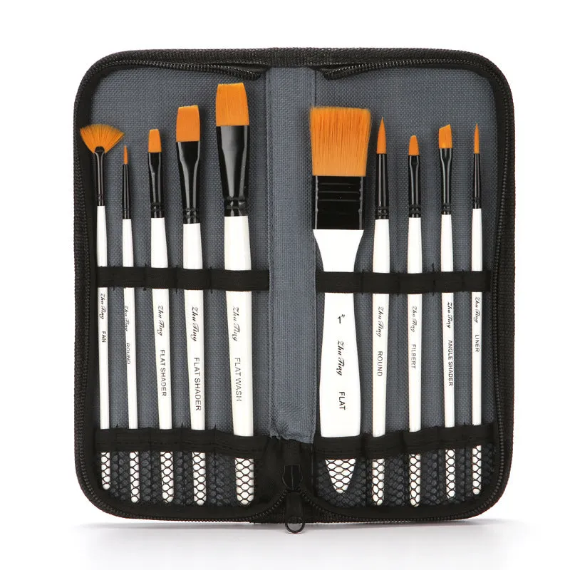 10 Nylon Wool Canvas Bag Watercolor Gouache Paint Brushes Pen