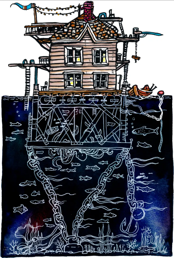 3 Story House at Sea Art Print