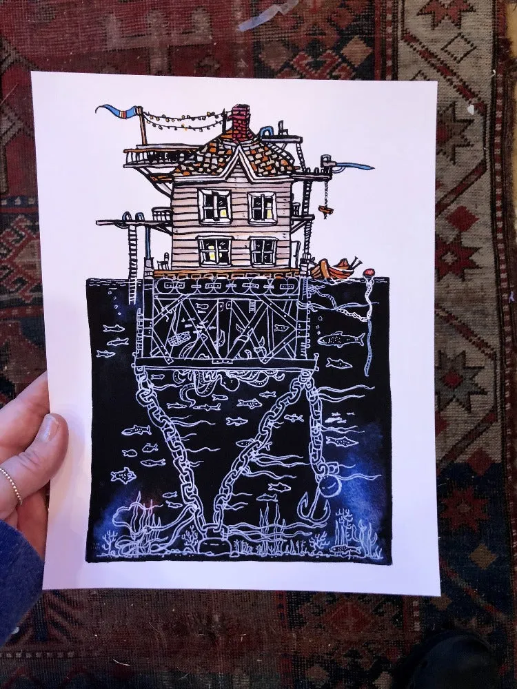3 Story House at Sea Art Print