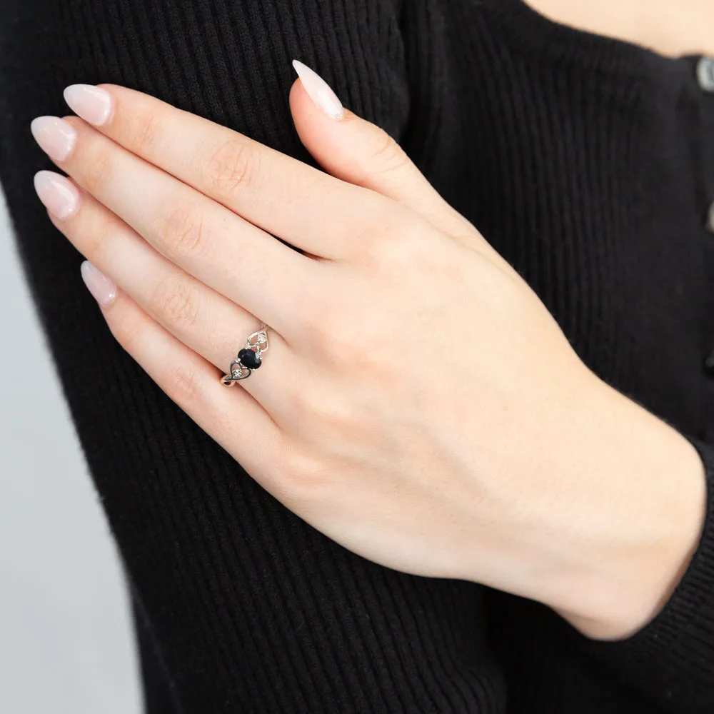 9ct Charming White Gold Diamond   Natural Sapphire Ring