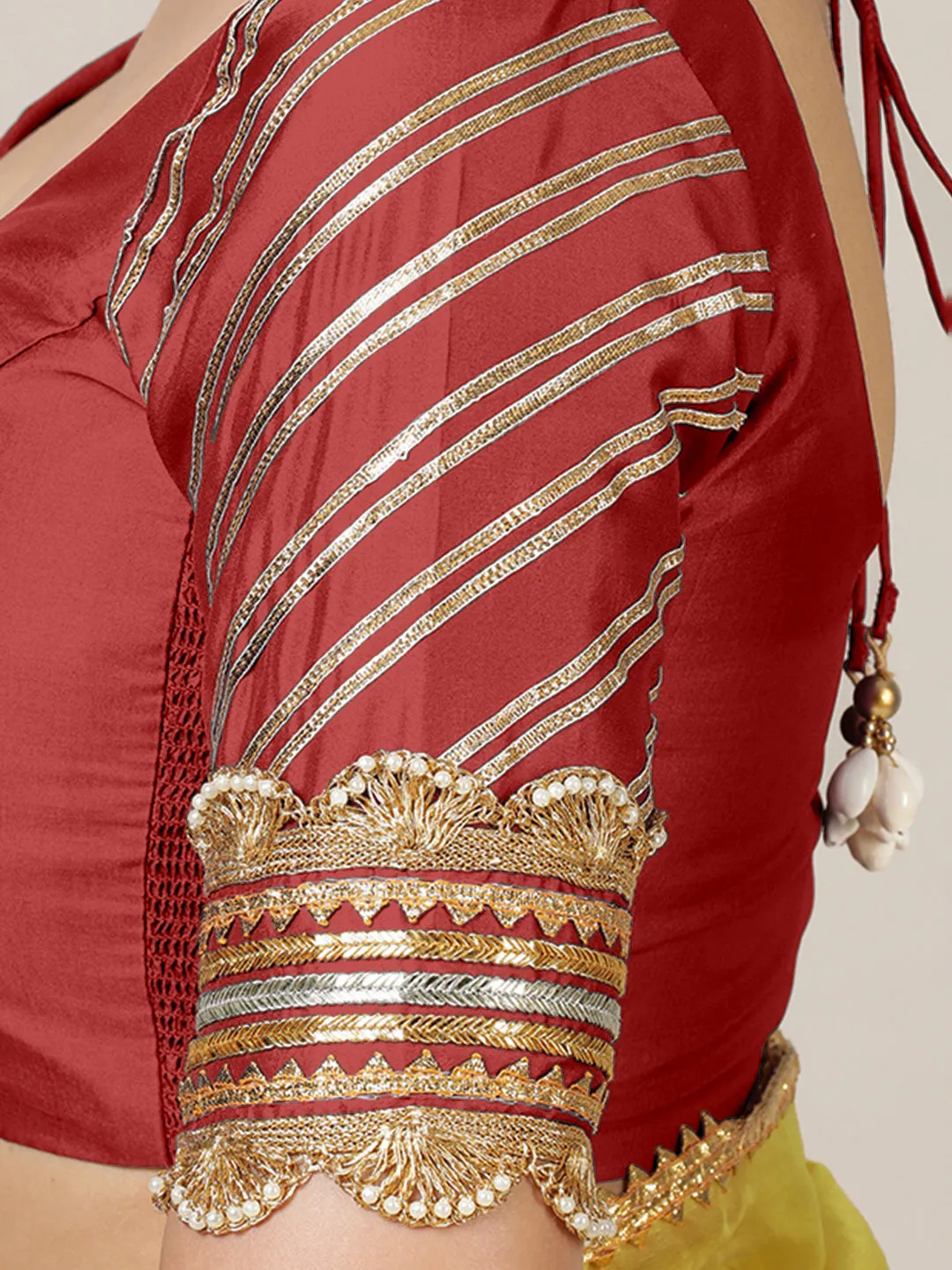 Anisha x Tyohaar | Elbow Sleeves Saree Blouse in Crimson Red