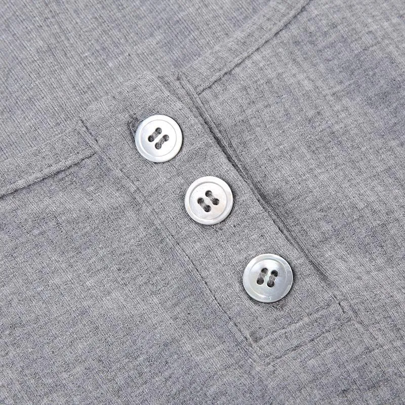 BerryBetty - Button long sleeve square neck solid crop top - Final Sale