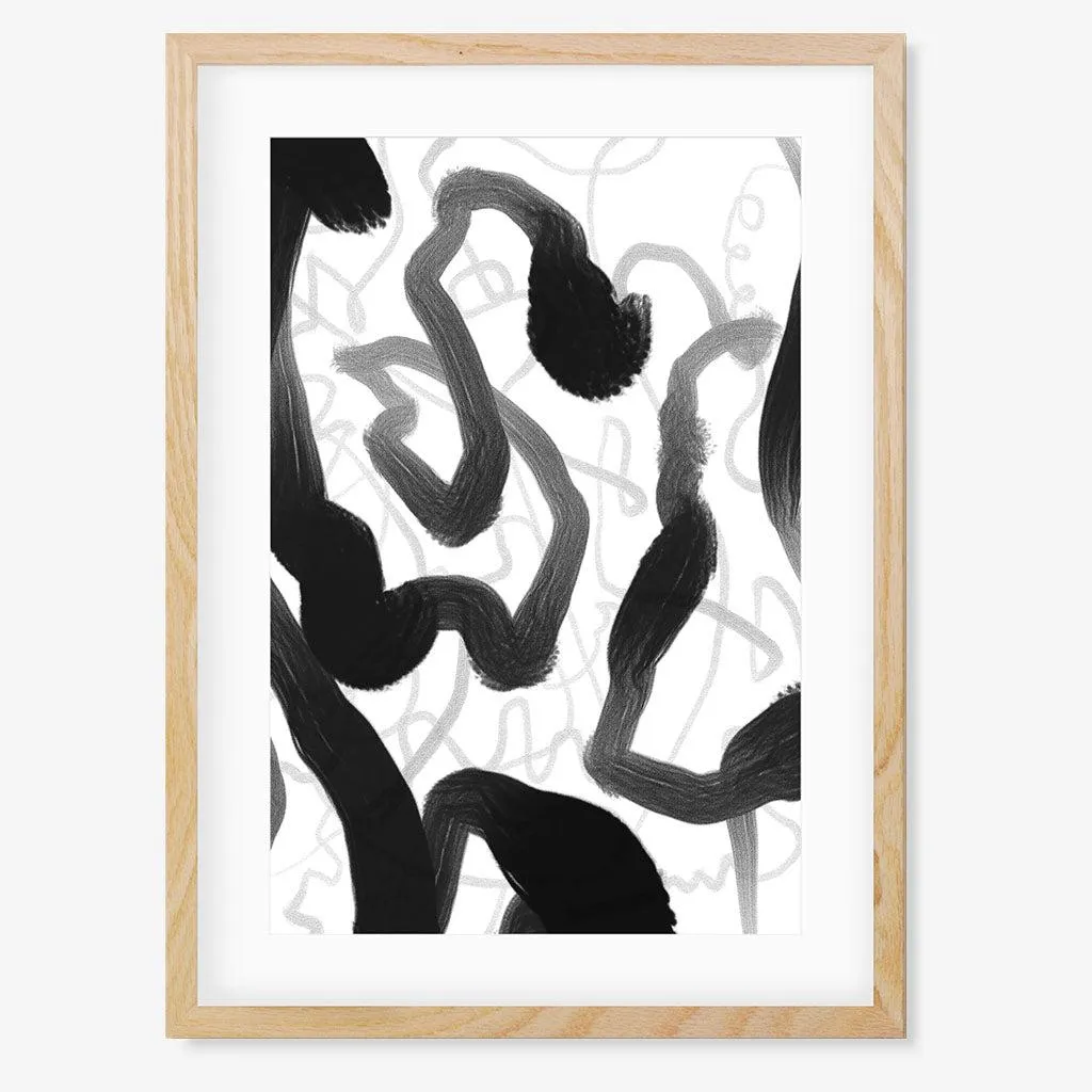 Black And White Brush Strokes Framed Art