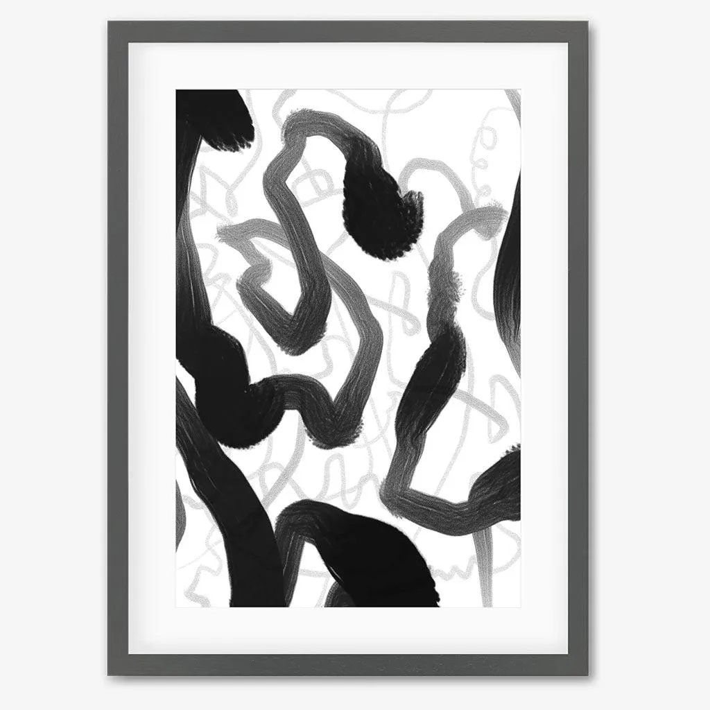 Black And White Brush Strokes Framed Art