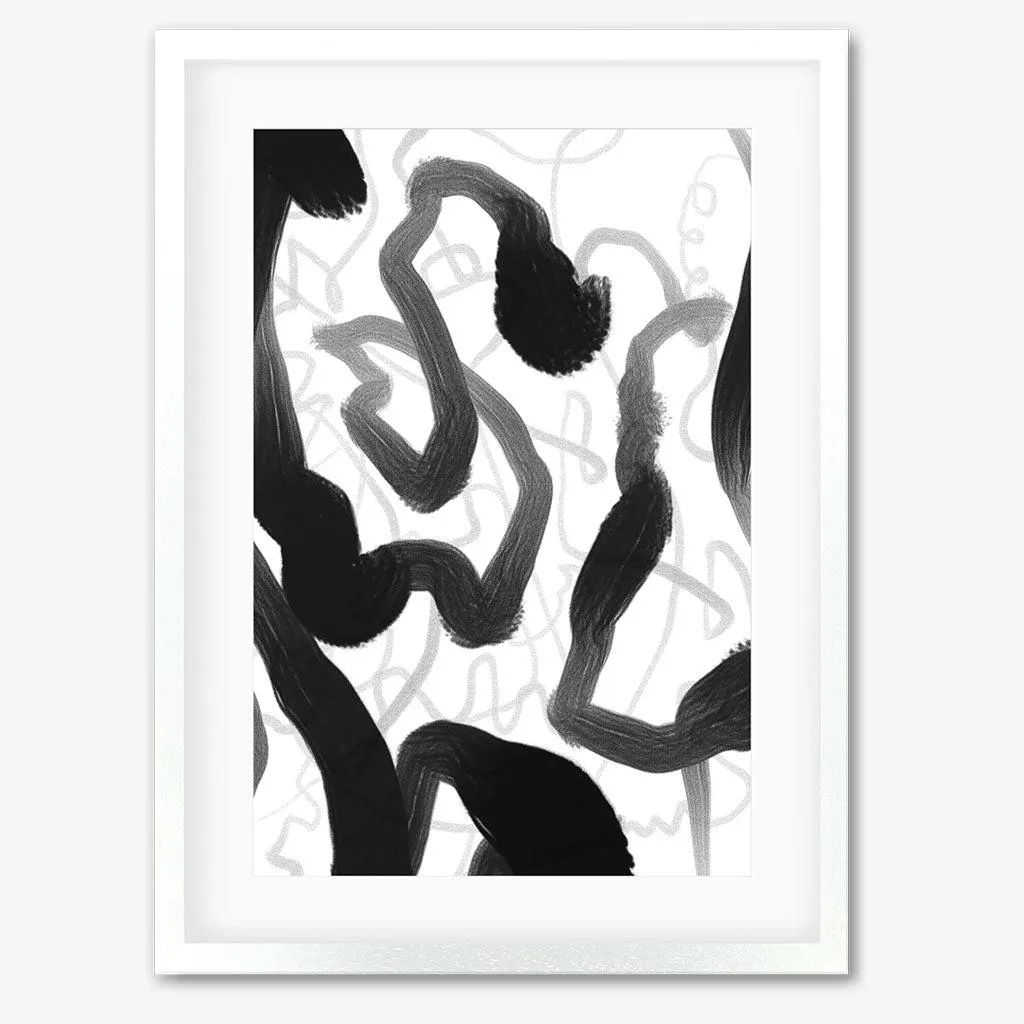 Black And White Brush Strokes Framed Art