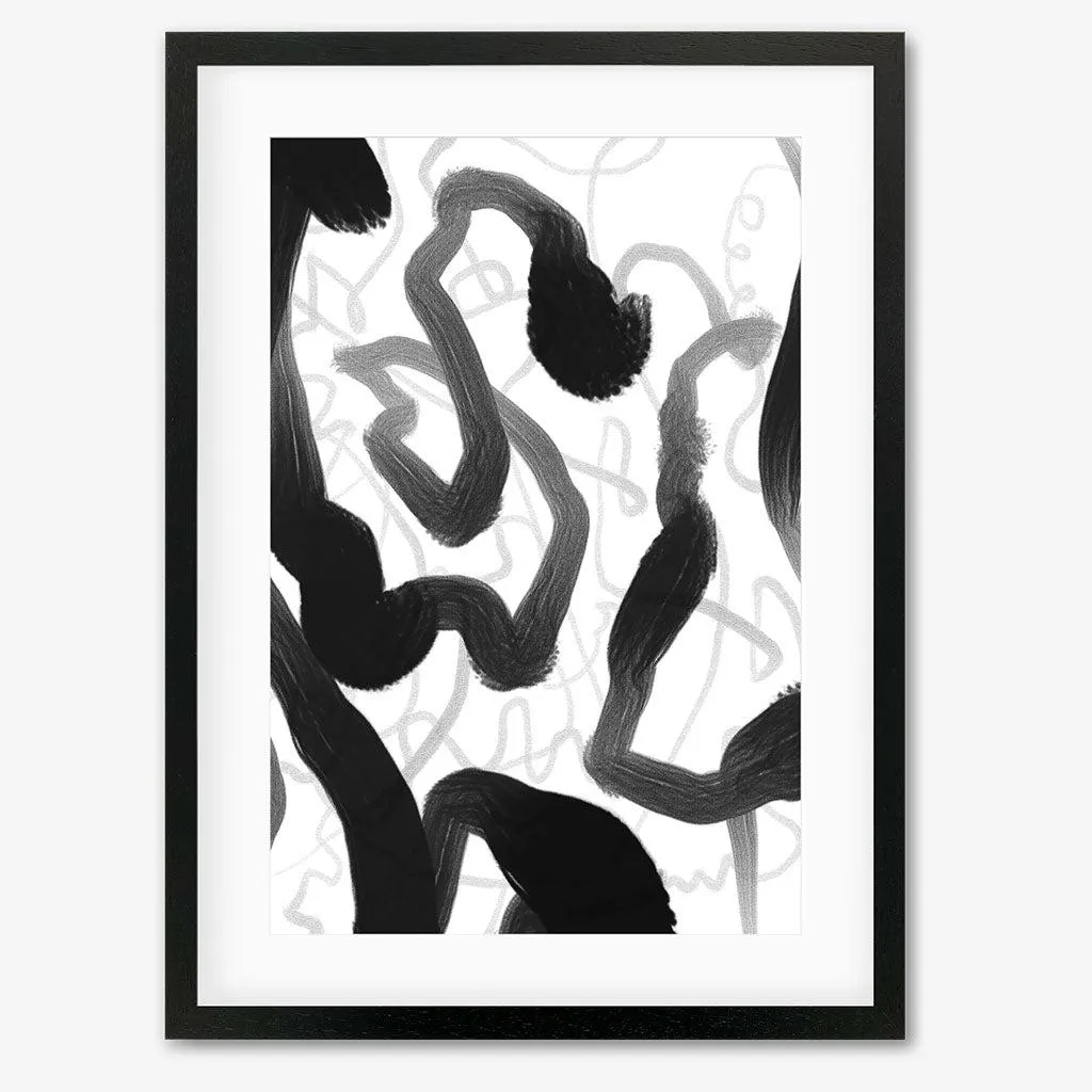 Black And White Brush Strokes Framed Art