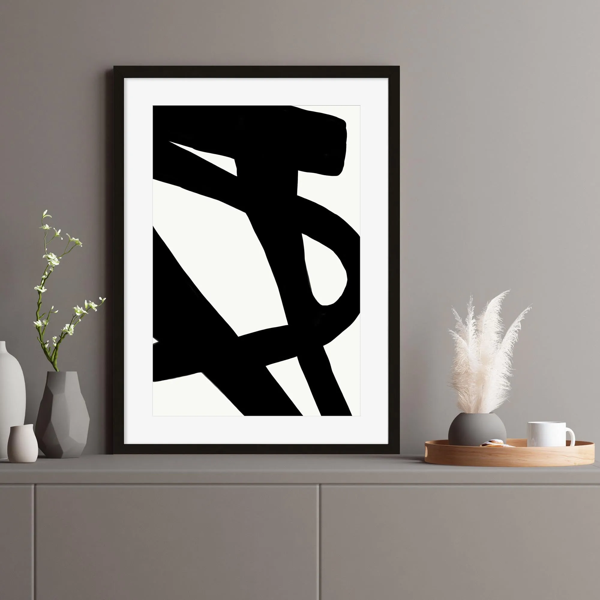 Black Line Art Abstract Framed Art