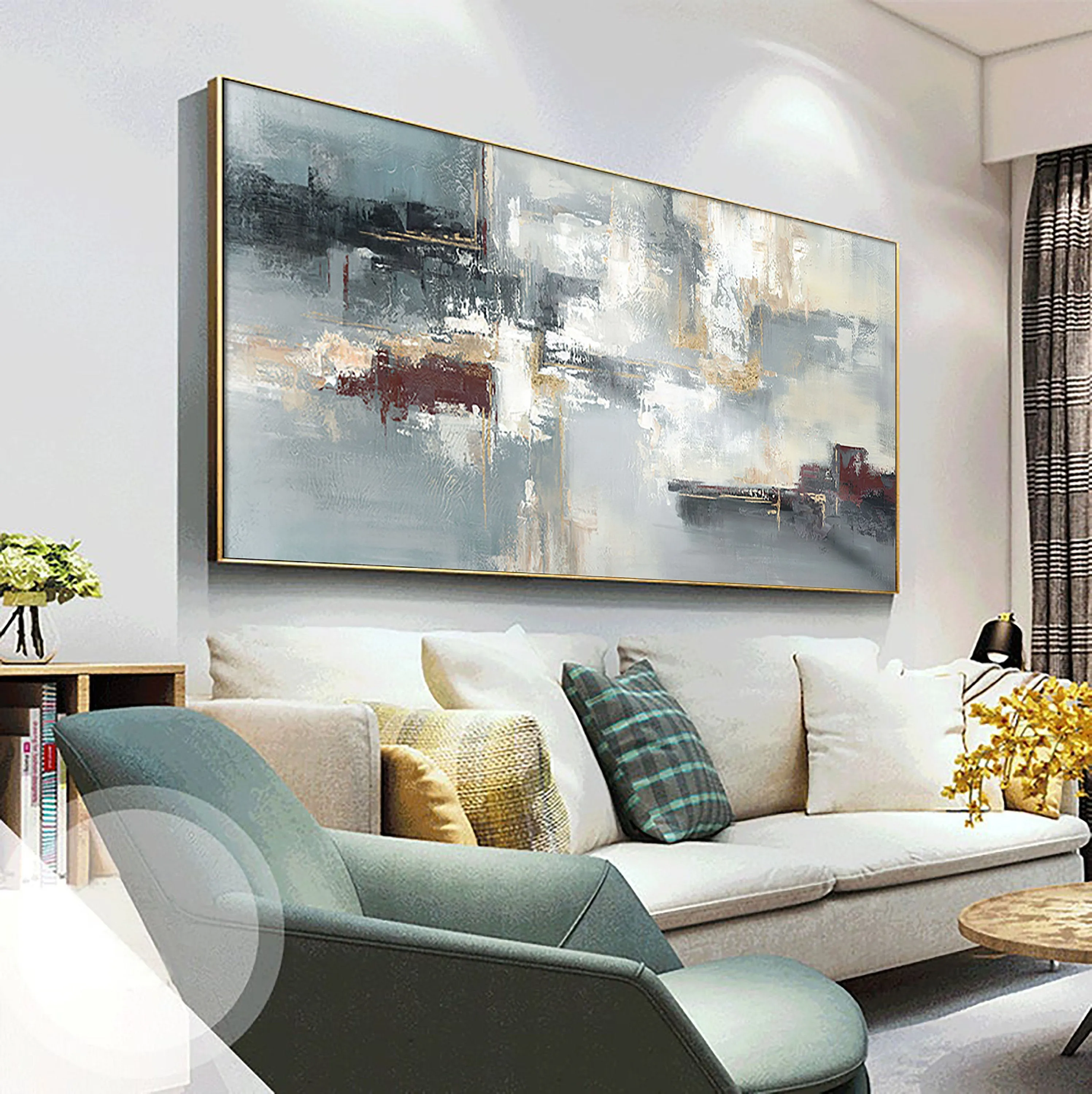 Blue And Gray Abstract Painting Palette Knife Contemporary Art Sp052