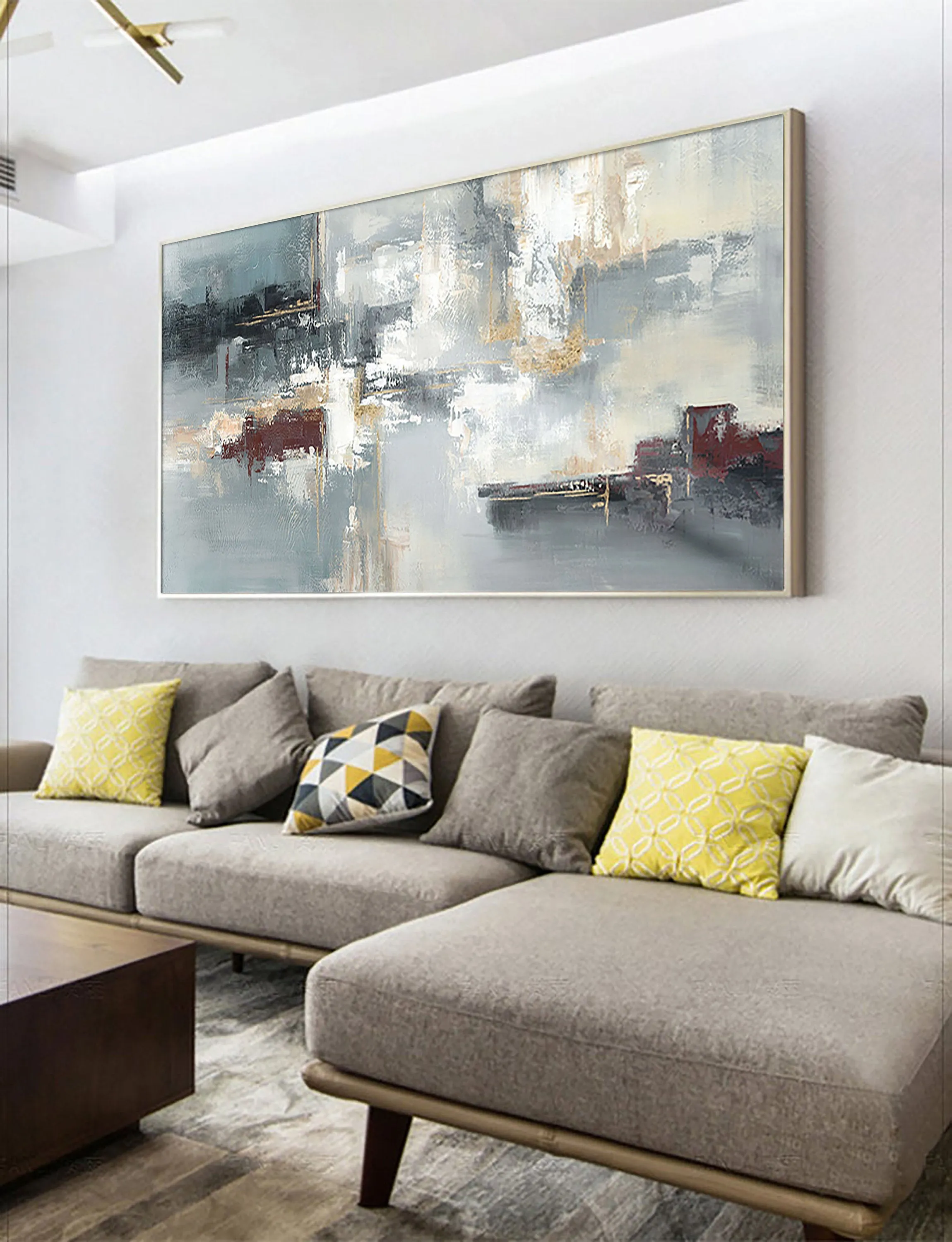 Blue And Gray Abstract Painting Palette Knife Contemporary Art Sp052