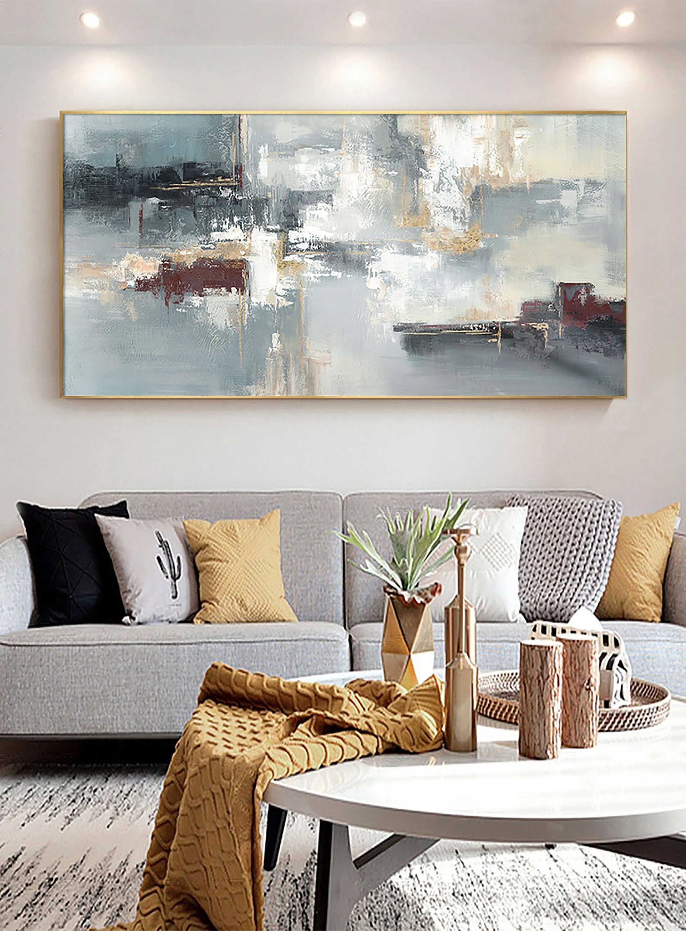 Blue And Gray Abstract Painting Palette Knife Contemporary Art Sp052