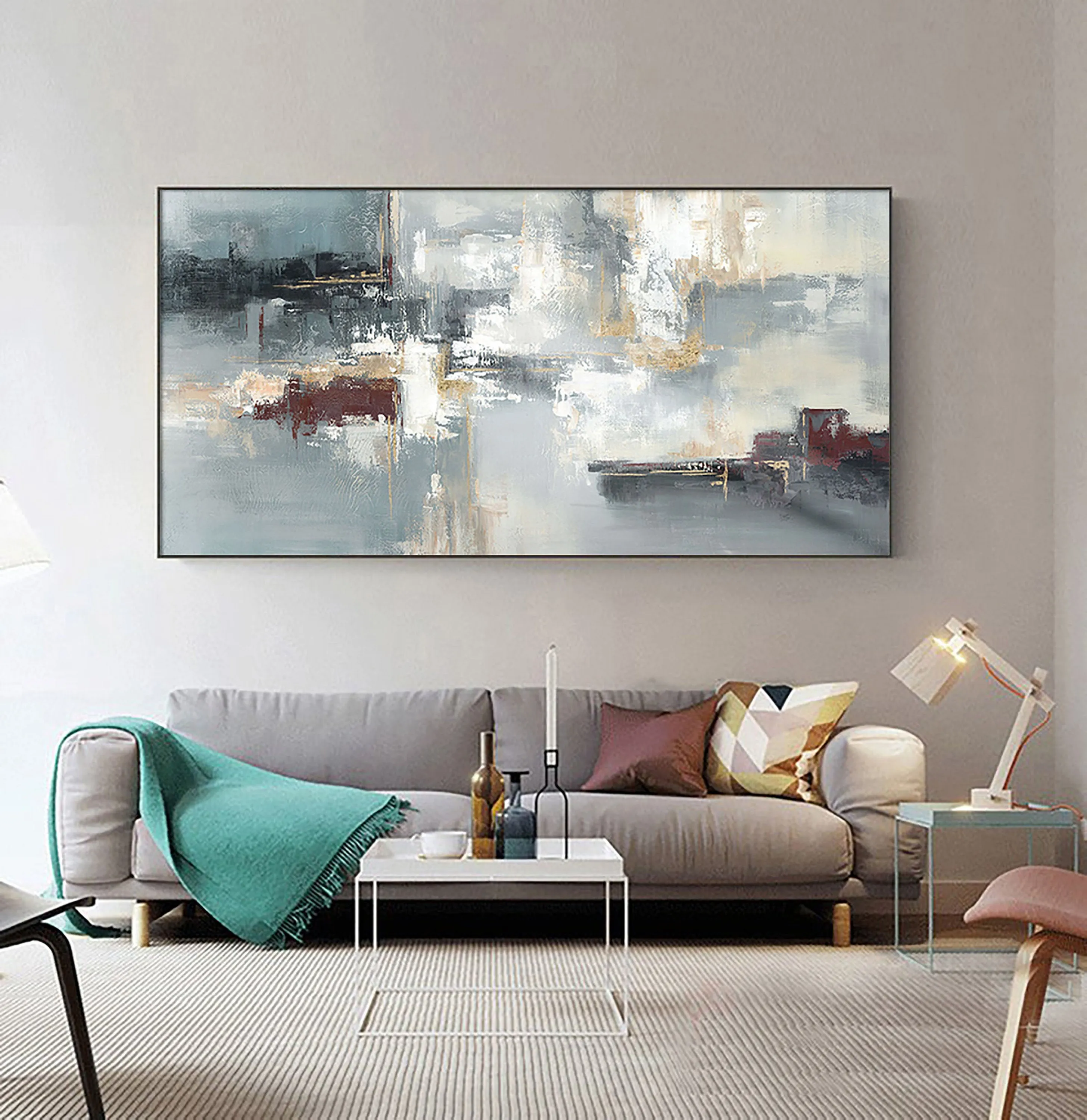 Blue And Gray Abstract Painting Palette Knife Contemporary Art Sp052