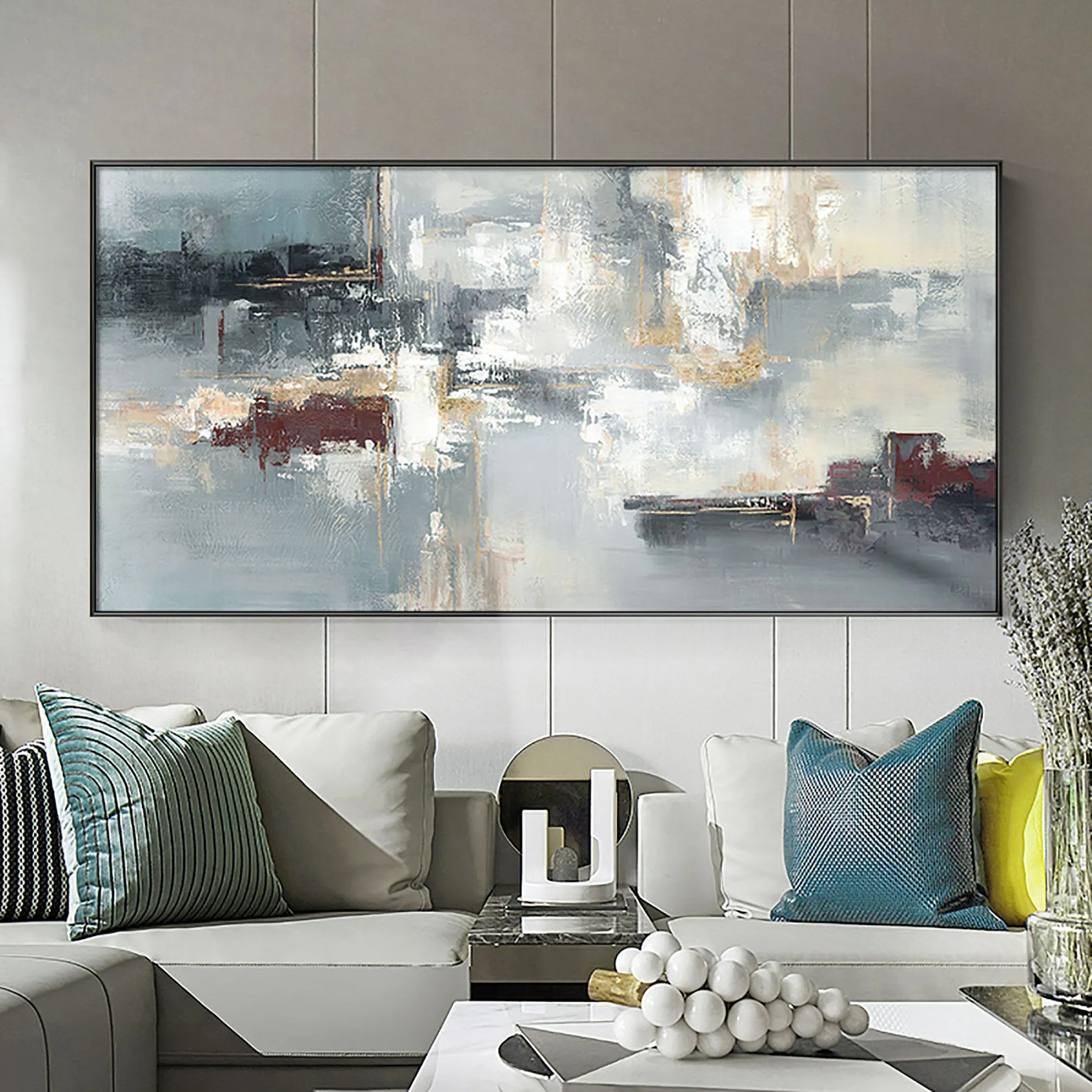 Blue And Gray Abstract Painting Palette Knife Contemporary Art Sp052