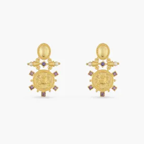 Blue Zircon Sagittarius Zodiac Gold Plated Silver Earrings