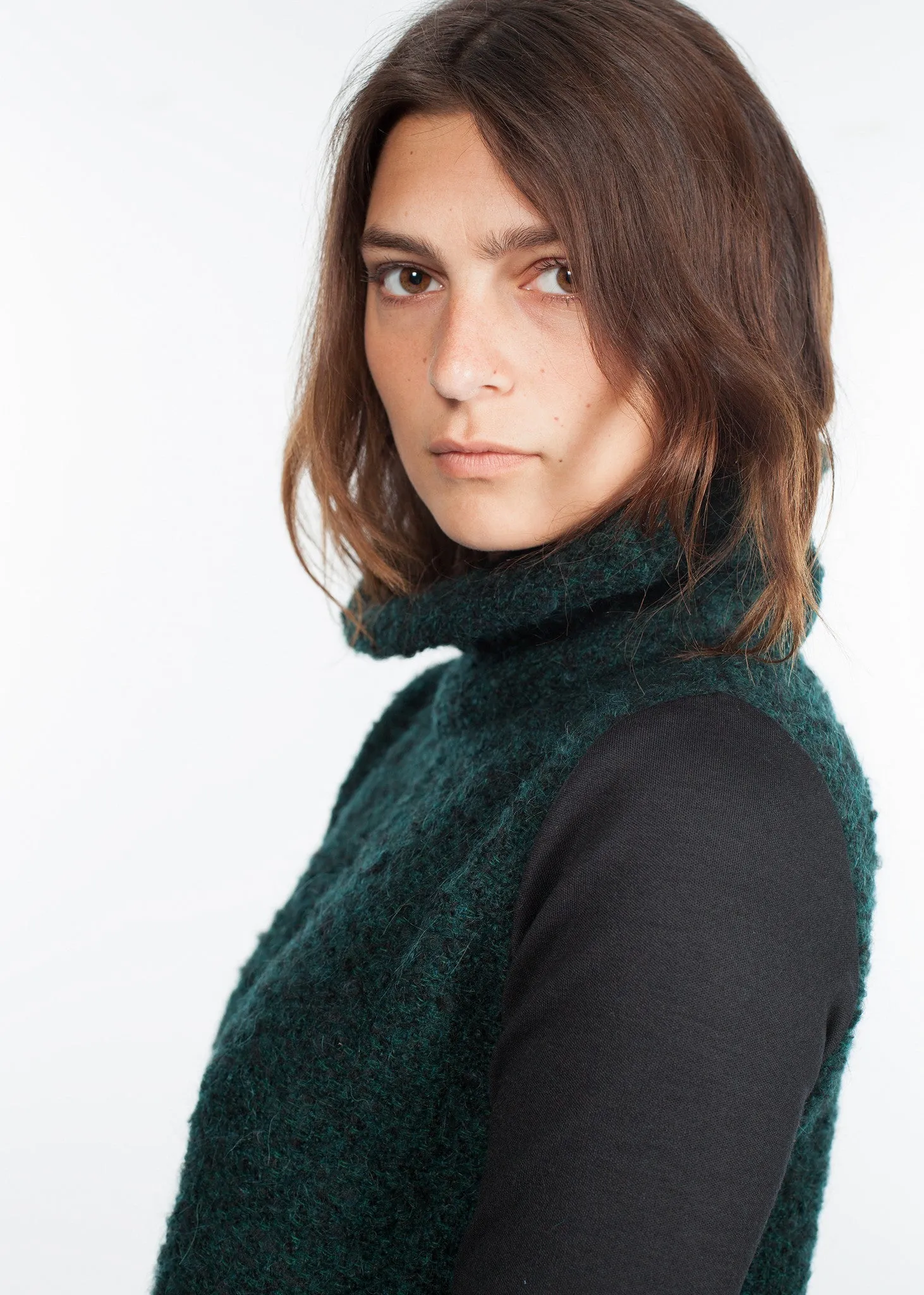 Boucle Turtle Neck in Green/Black -UEB