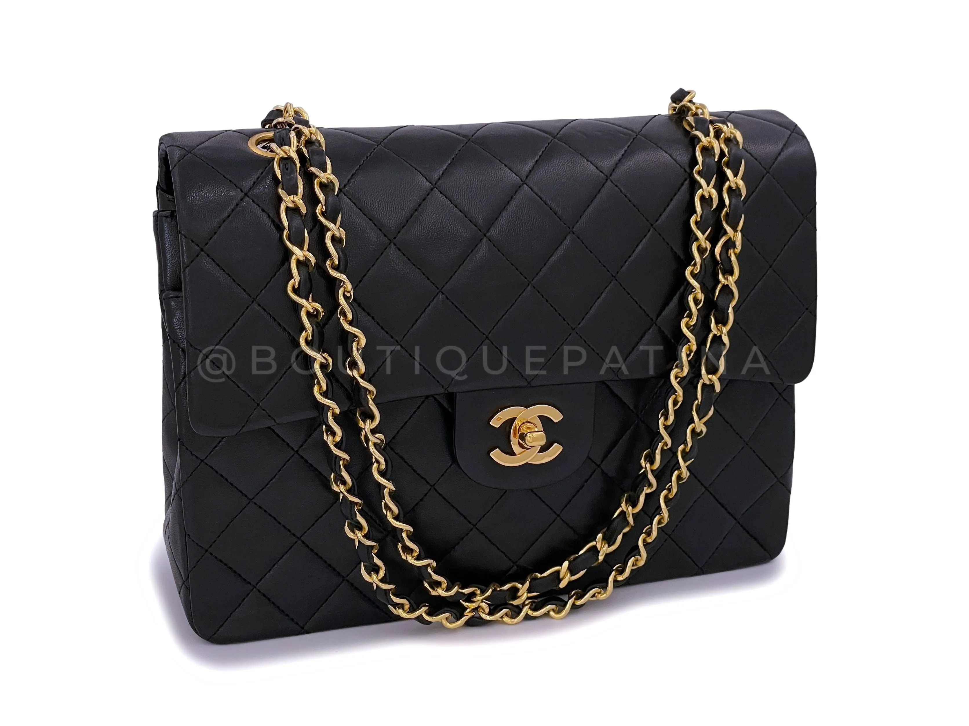Chanel 1989 Vintage Black Tall Medium Classic Double Flap Bag 24k GHW Lambskin