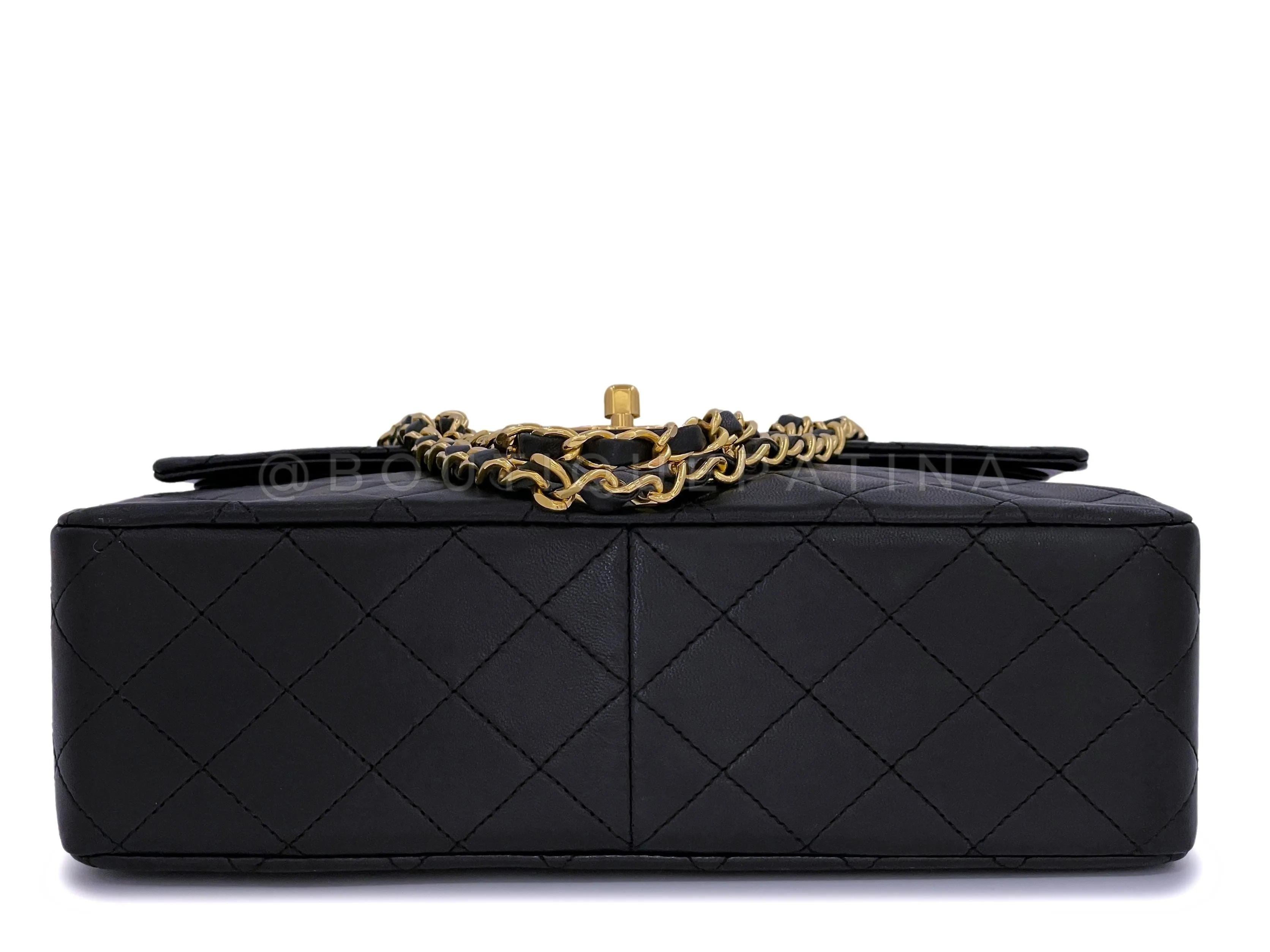 Chanel 1989 Vintage Black Tall Medium Classic Double Flap Bag 24k GHW Lambskin