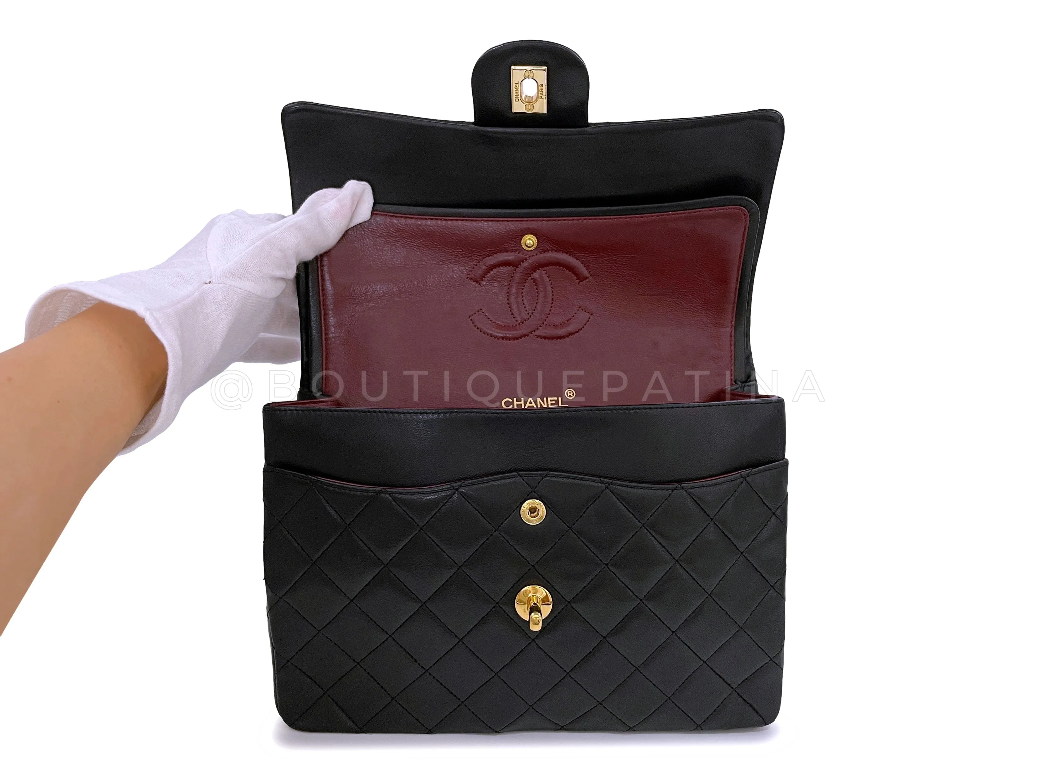 Chanel 1989 Vintage Black Tall Medium Classic Double Flap Bag 24k GHW Lambskin