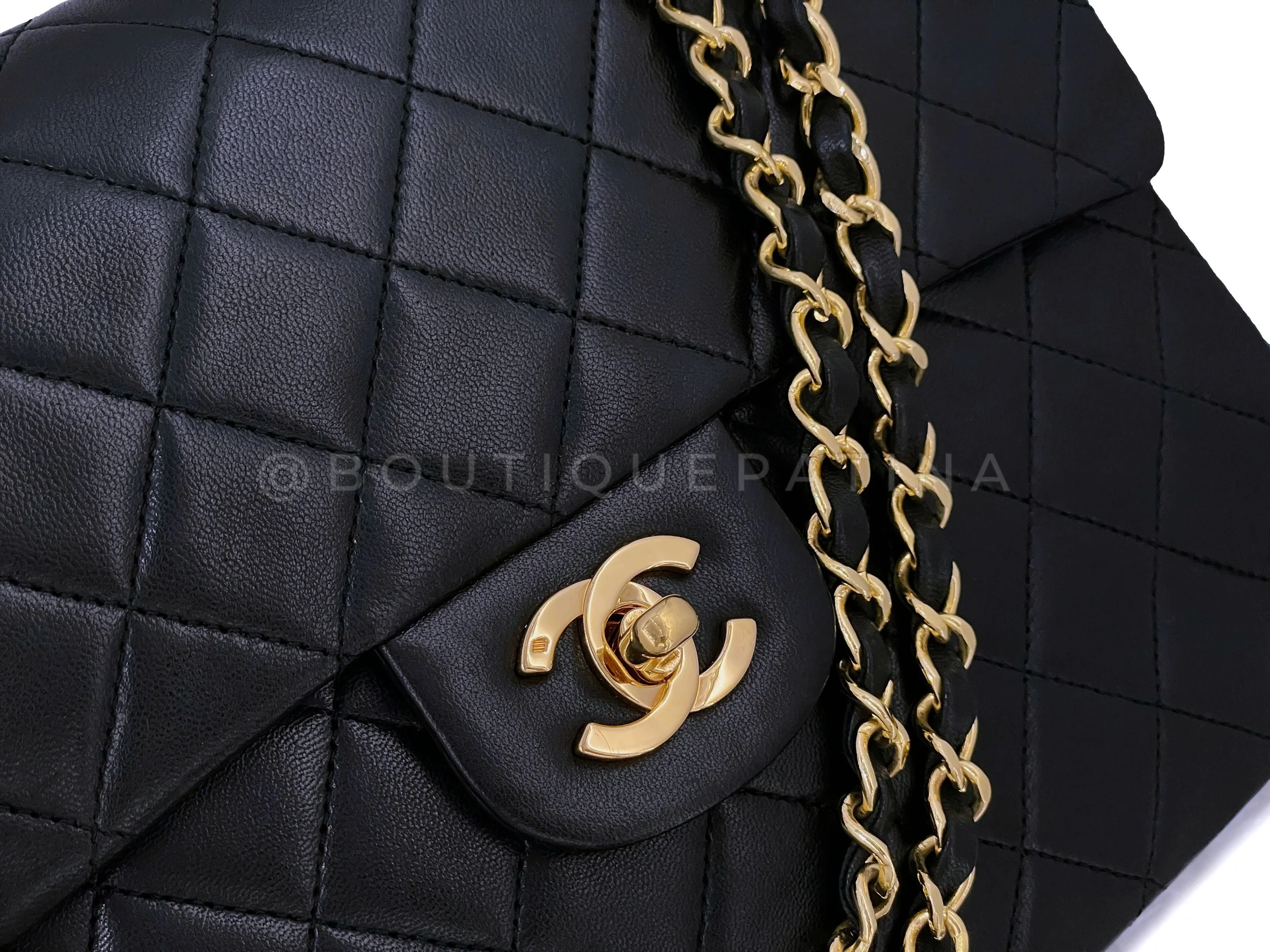 Chanel 1989 Vintage Black Tall Medium Classic Double Flap Bag 24k GHW Lambskin