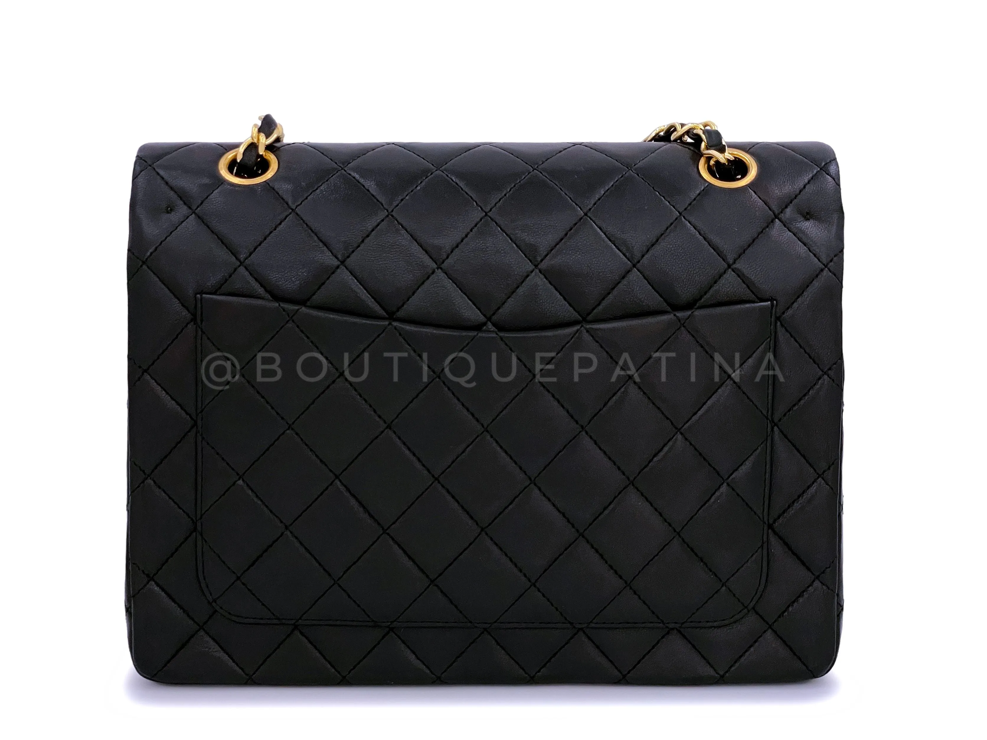 Chanel 1989 Vintage Black Tall Medium Classic Double Flap Bag 24k GHW Lambskin