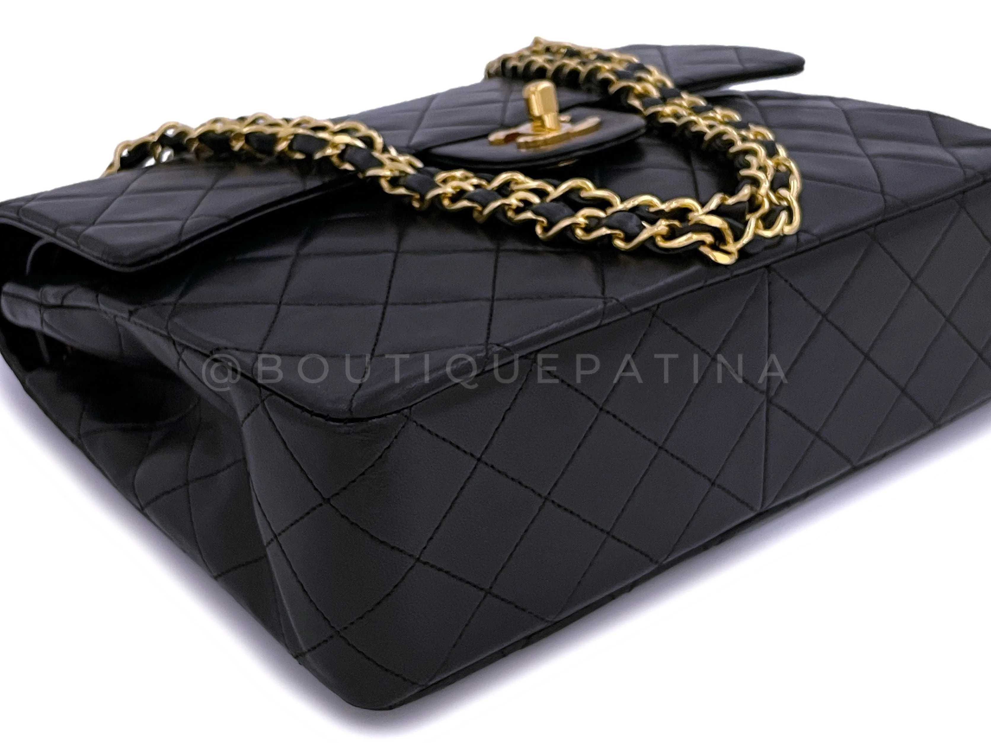 Chanel 1989 Vintage Black Tall Medium Classic Double Flap Bag 24k GHW Lambskin