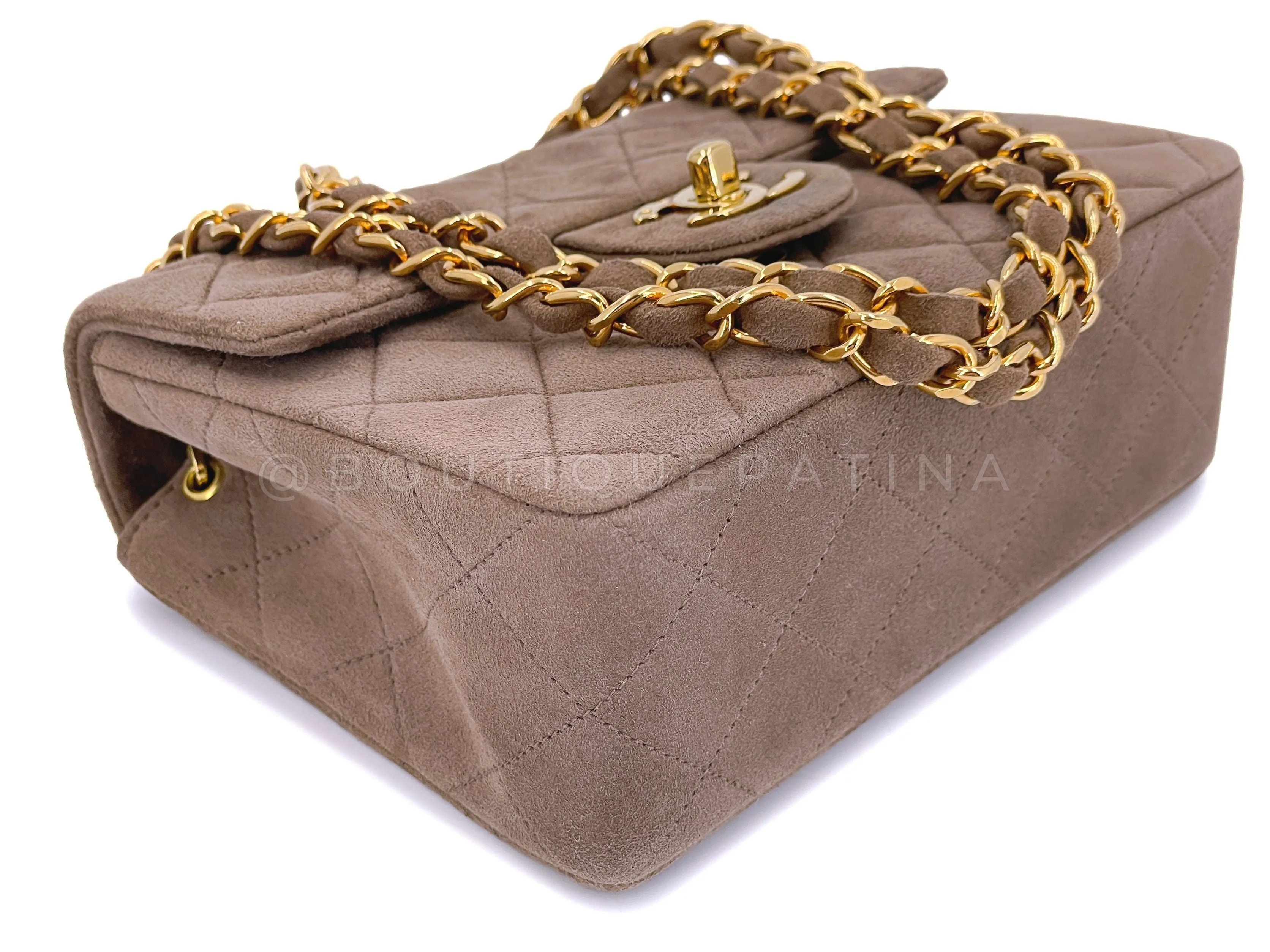 Chanel 1994 Vintage Taupe-Chocolate Brown Suede Square Mini Flap Bag 24k GHW