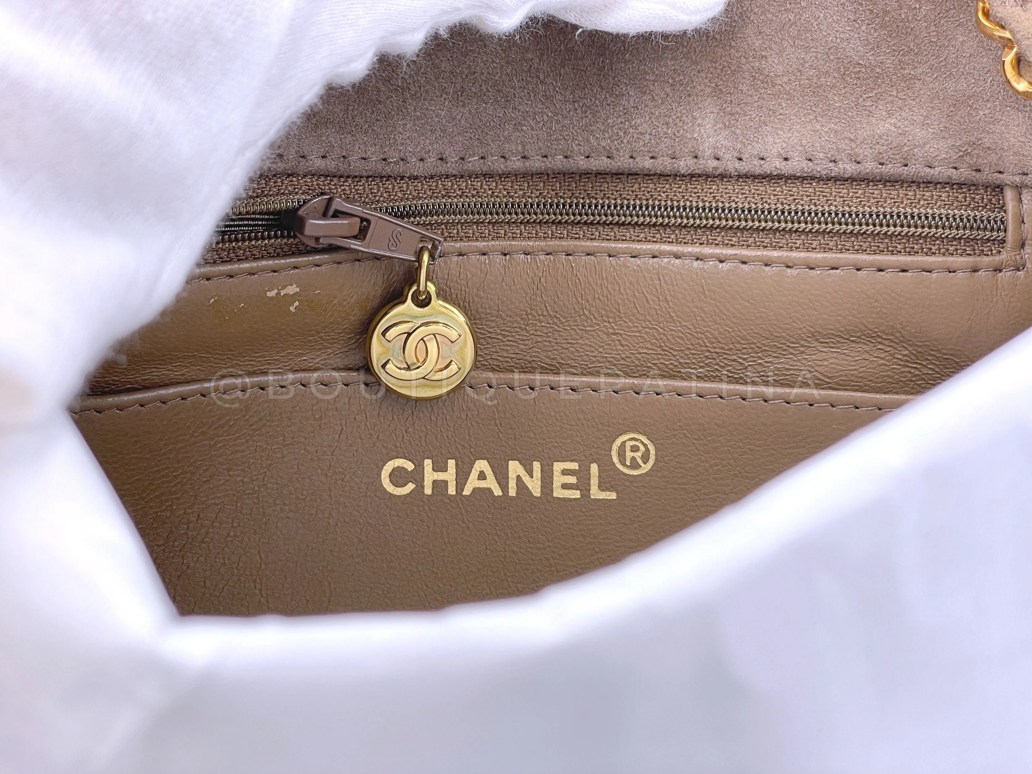 Chanel 1994 Vintage Taupe-Chocolate Brown Suede Square Mini Flap Bag 24k GHW