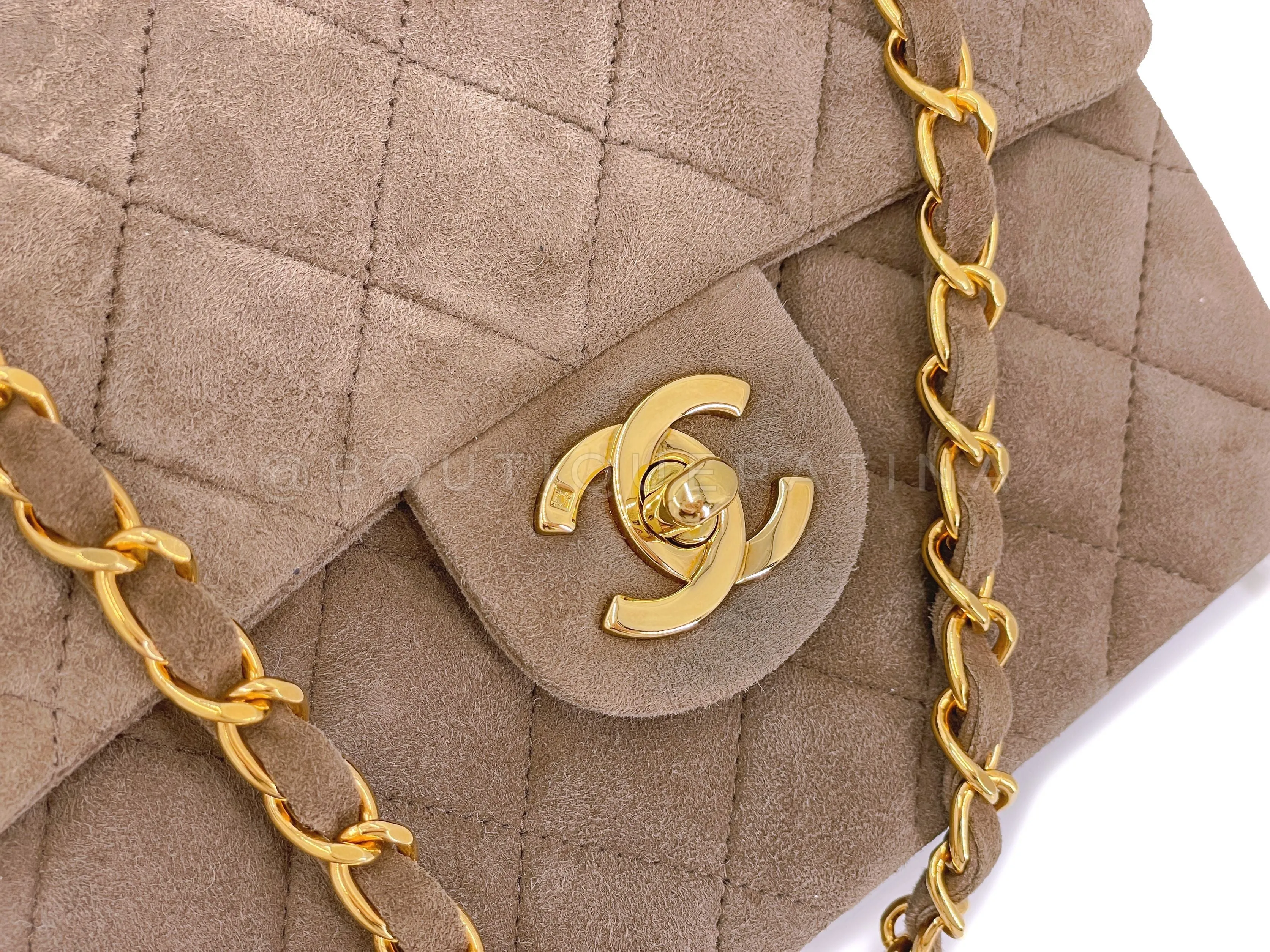 Chanel 1994 Vintage Taupe-Chocolate Brown Suede Square Mini Flap Bag 24k GHW