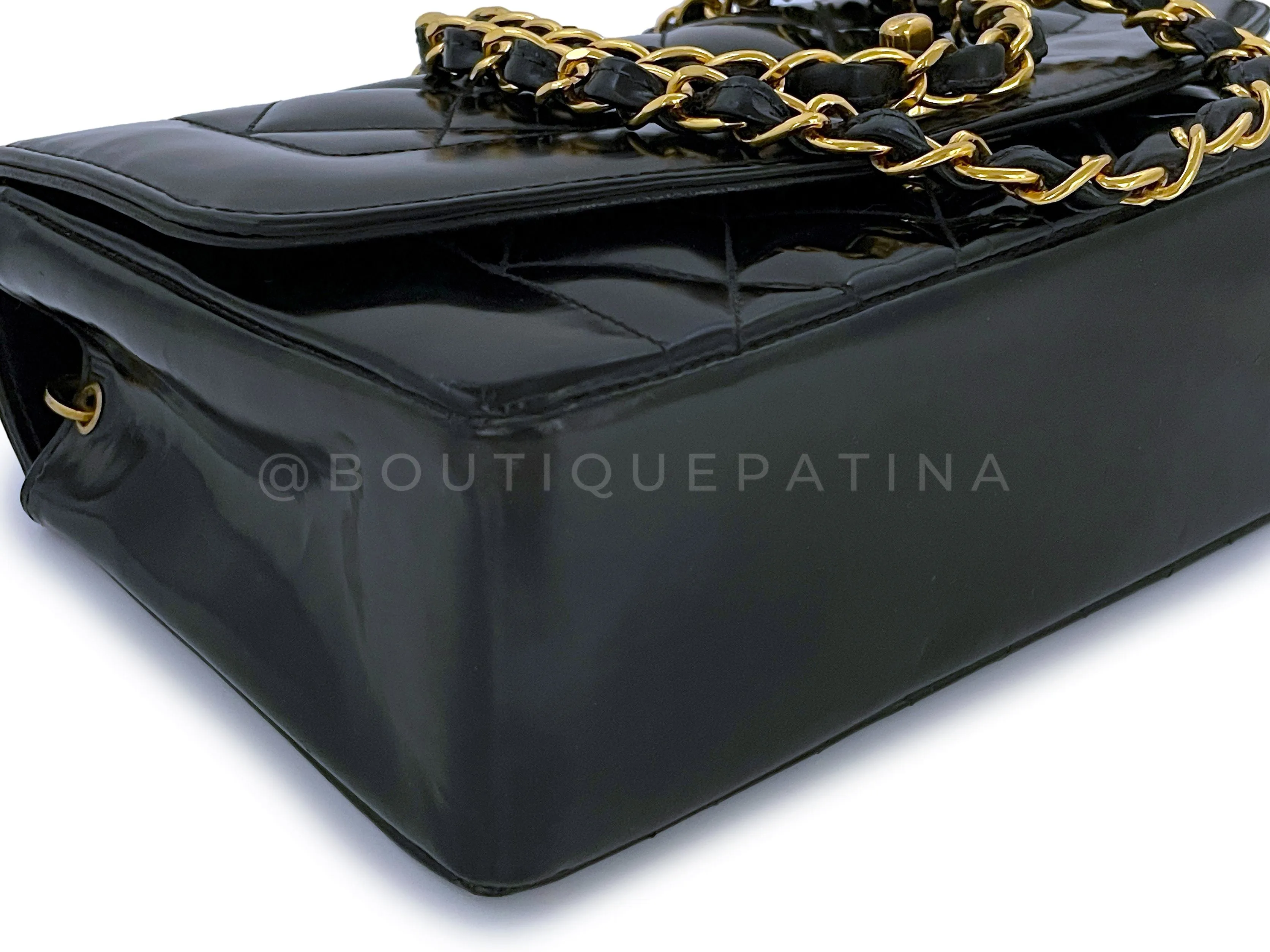 Chanel 1995 Vintage Black Patent Small Diana Flap Bag 24k GHW