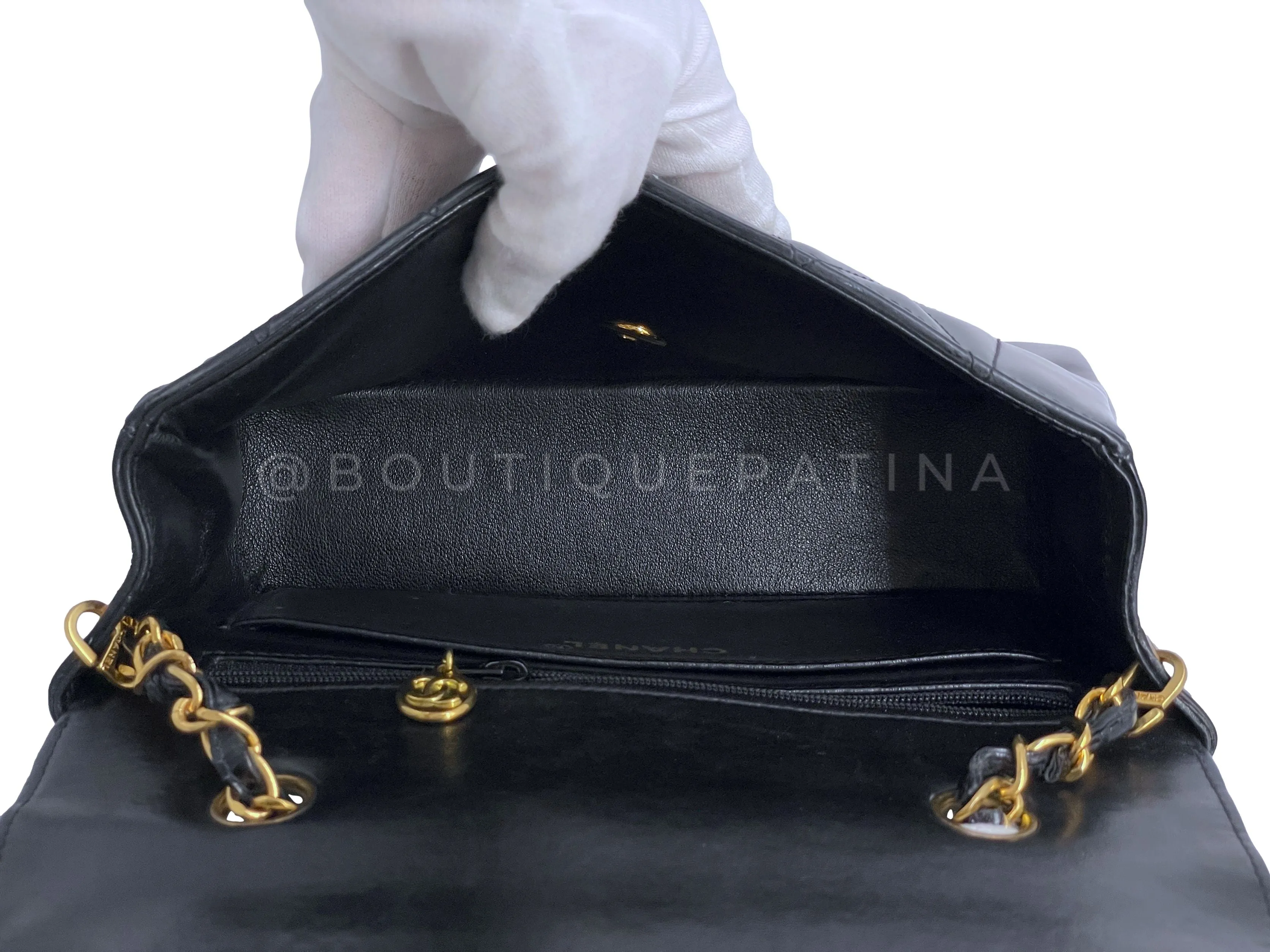 Chanel 1995 Vintage Black Patent Small Diana Flap Bag 24k GHW