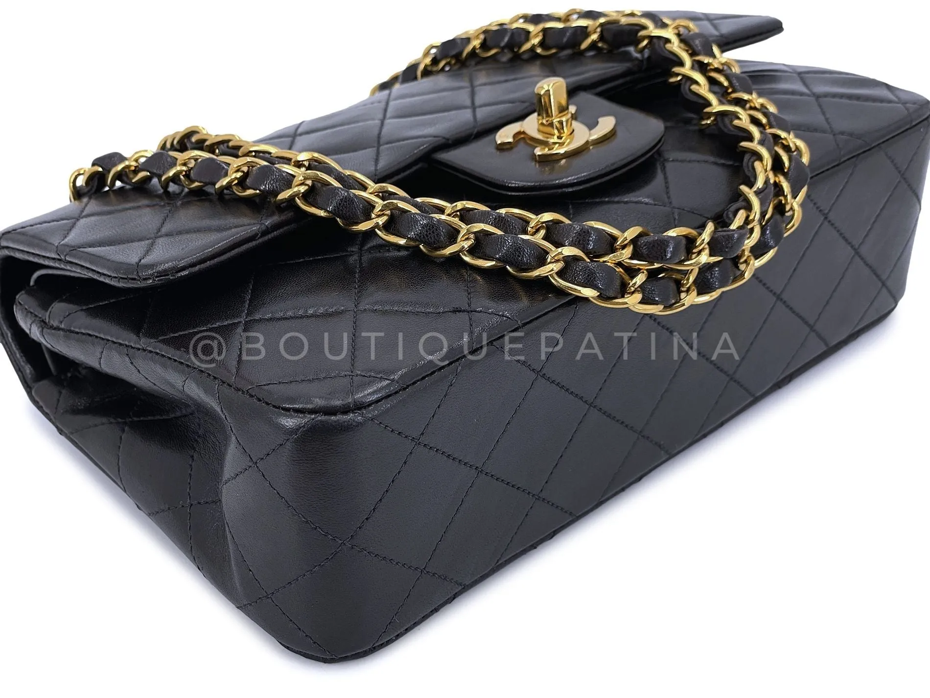 Chanel 1996 Vintage Black Lambskin Small Classic Double Flap Bag 24k GHW AGE