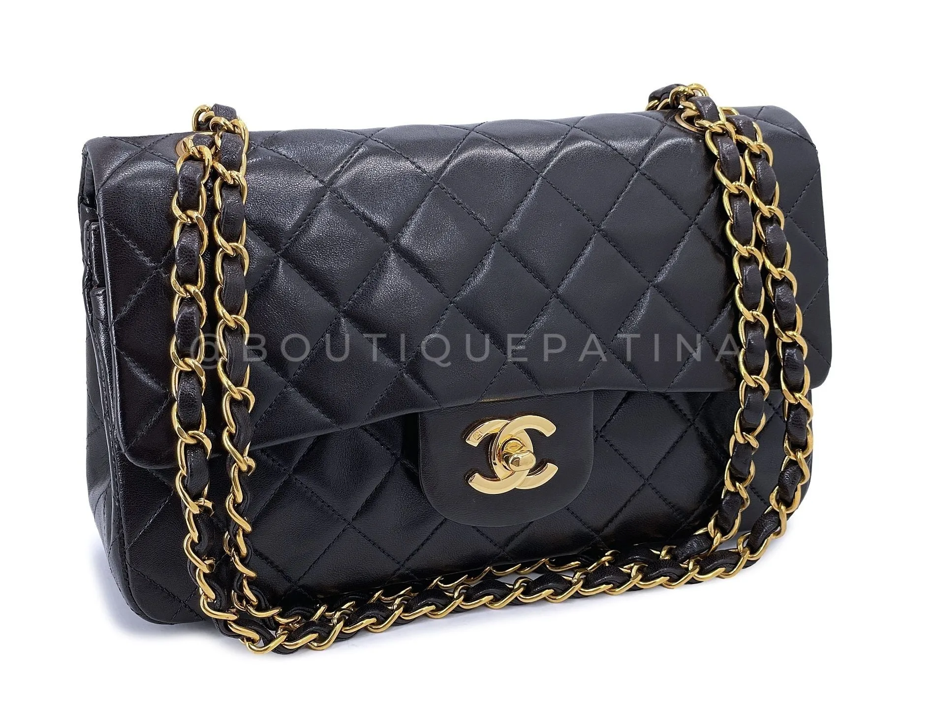 Chanel 1996 Vintage Black Lambskin Small Classic Double Flap Bag 24k GHW AGE