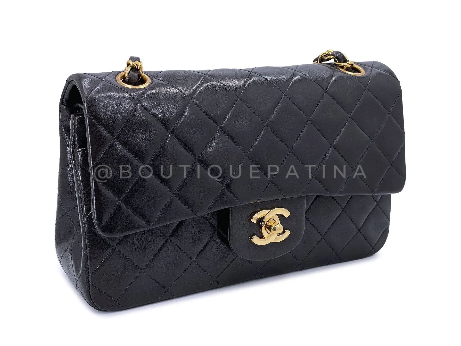 Chanel 1996 Vintage Black Lambskin Small Classic Double Flap Bag 24k GHW AGE