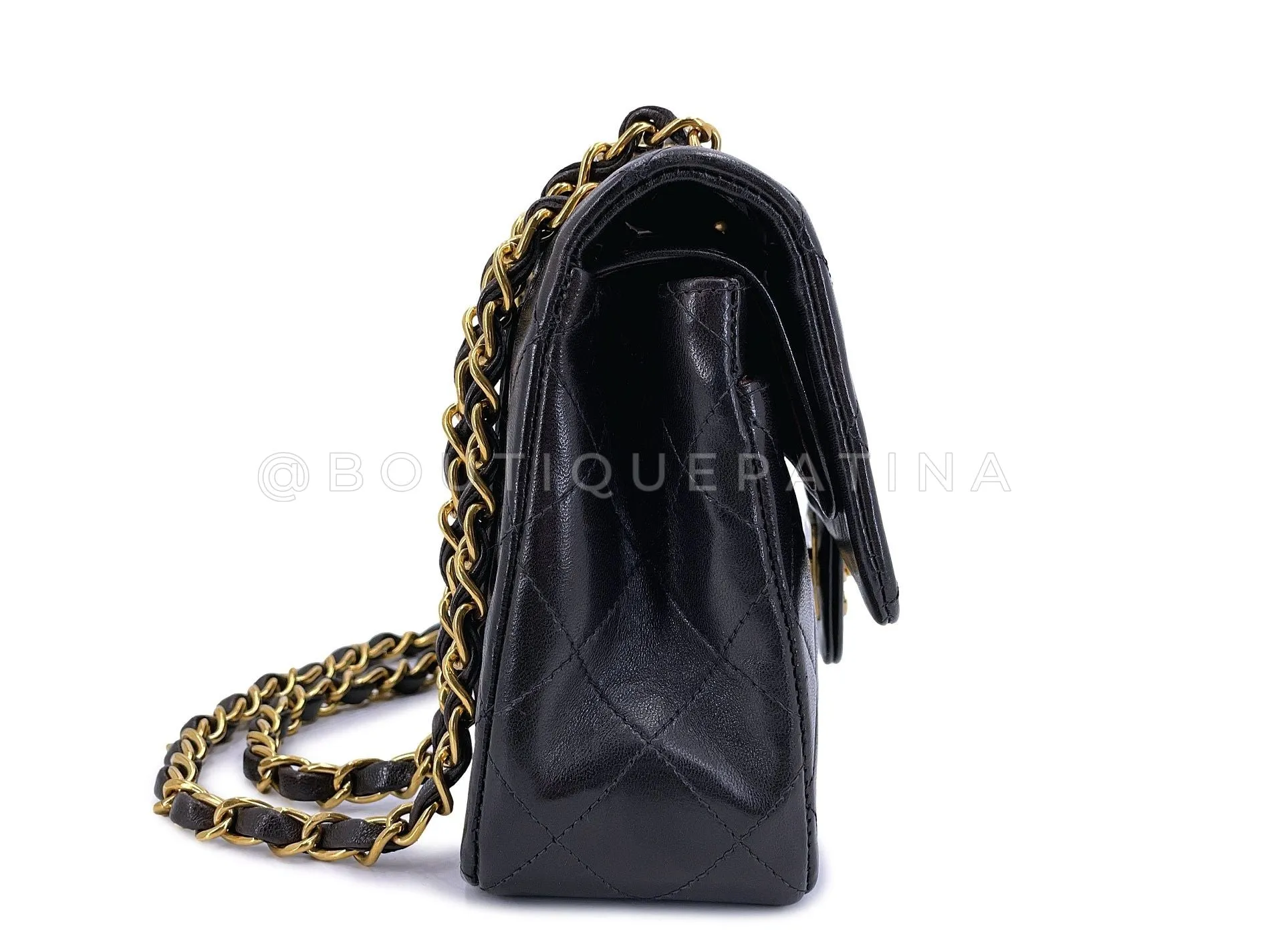 Chanel 1996 Vintage Black Lambskin Small Classic Double Flap Bag 24k GHW AGE