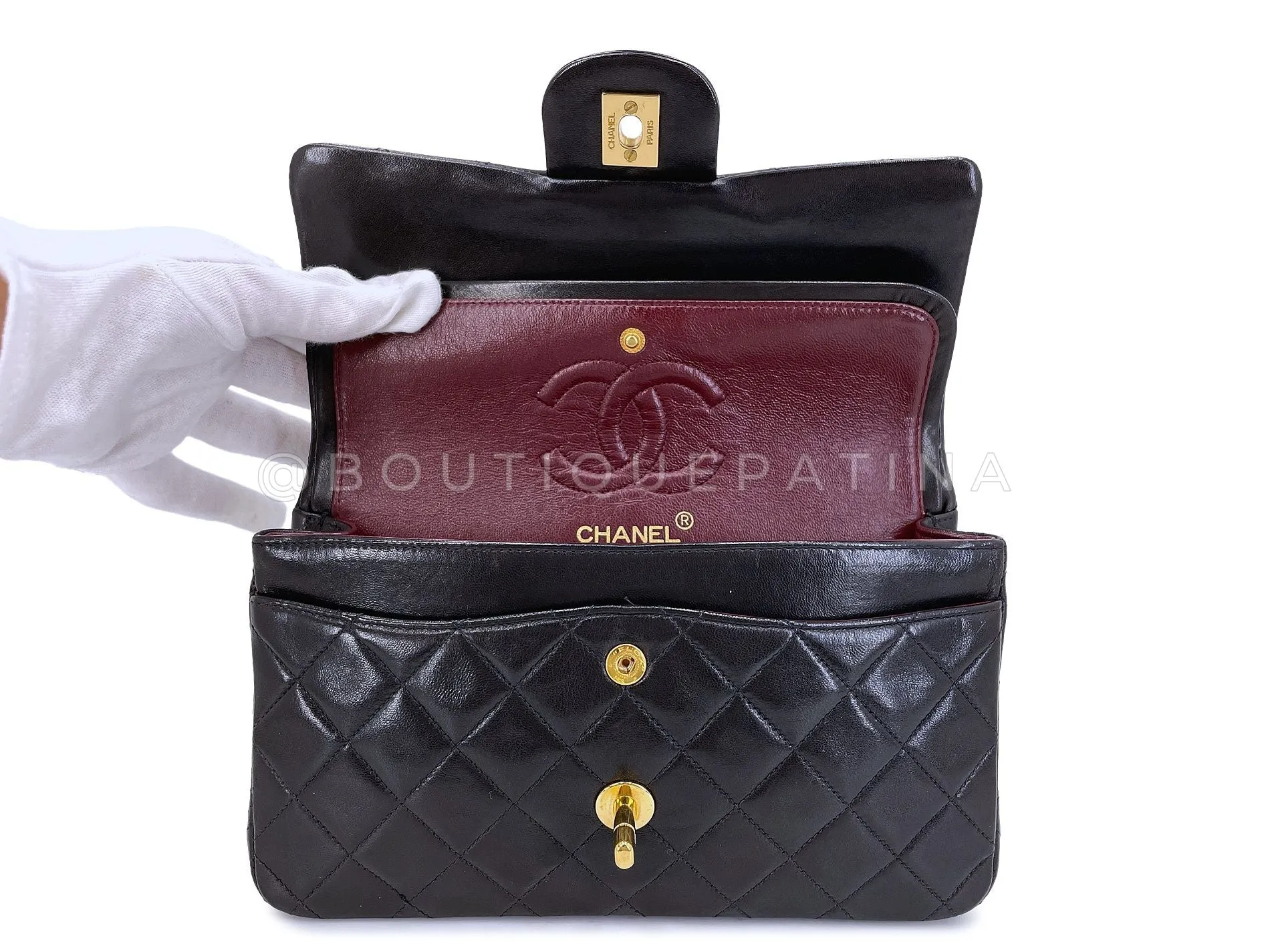 Chanel 1996 Vintage Black Lambskin Small Classic Double Flap Bag 24k GHW AGE