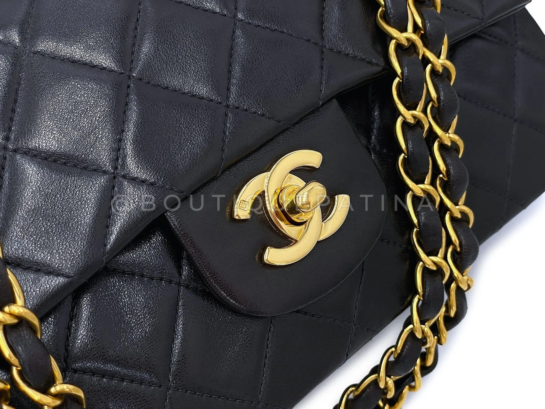 Chanel 1996 Vintage Black Lambskin Small Classic Double Flap Bag 24k GHW AGE