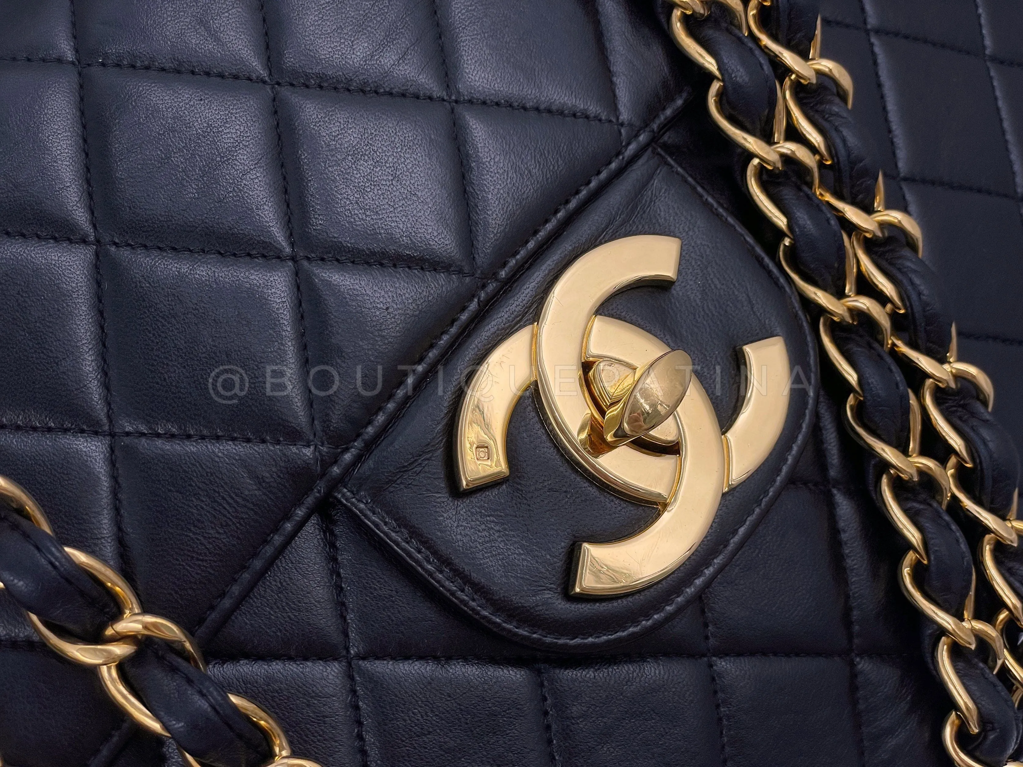 Chanel 1997 Vintage Black Jumbo "XL" Classic Flap Bag 24k GHW Lambskin