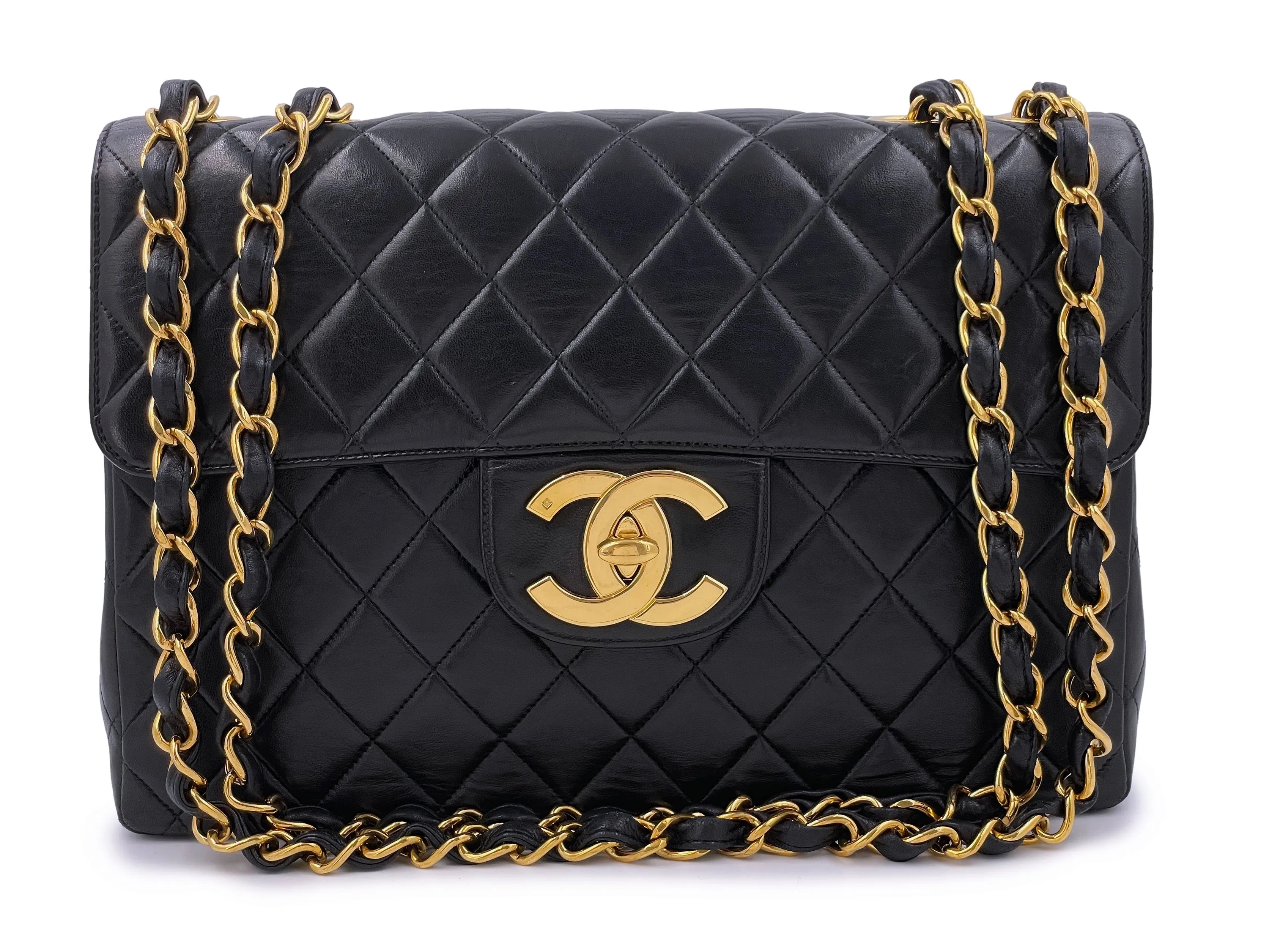 Chanel 1997 Vintage Black Jumbo "XL" Classic Flap Bag 24k GHW Lambskin