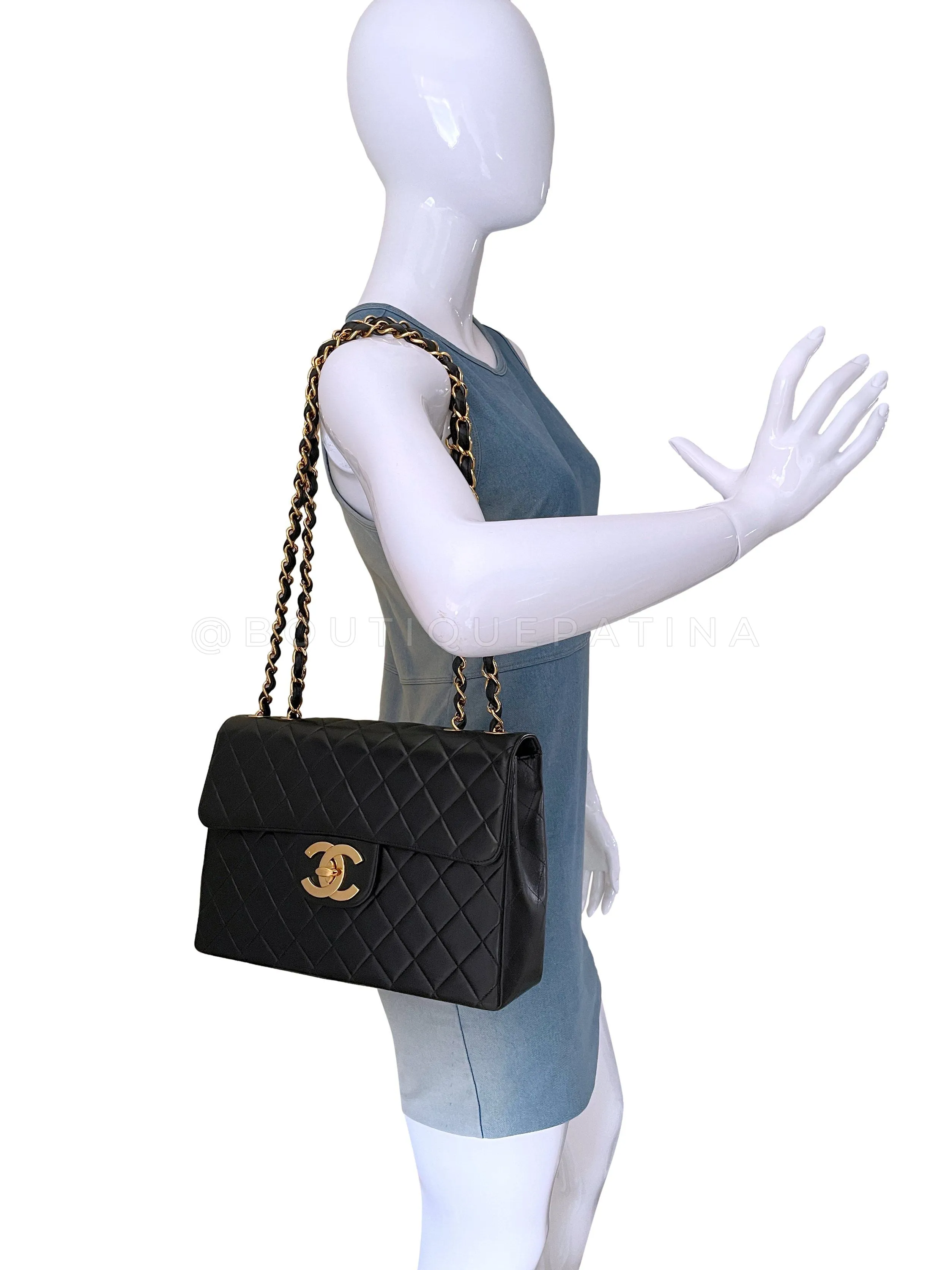 Chanel 1997 Vintage Black Jumbo "XL" Classic Flap Bag 24k GHW Lambskin