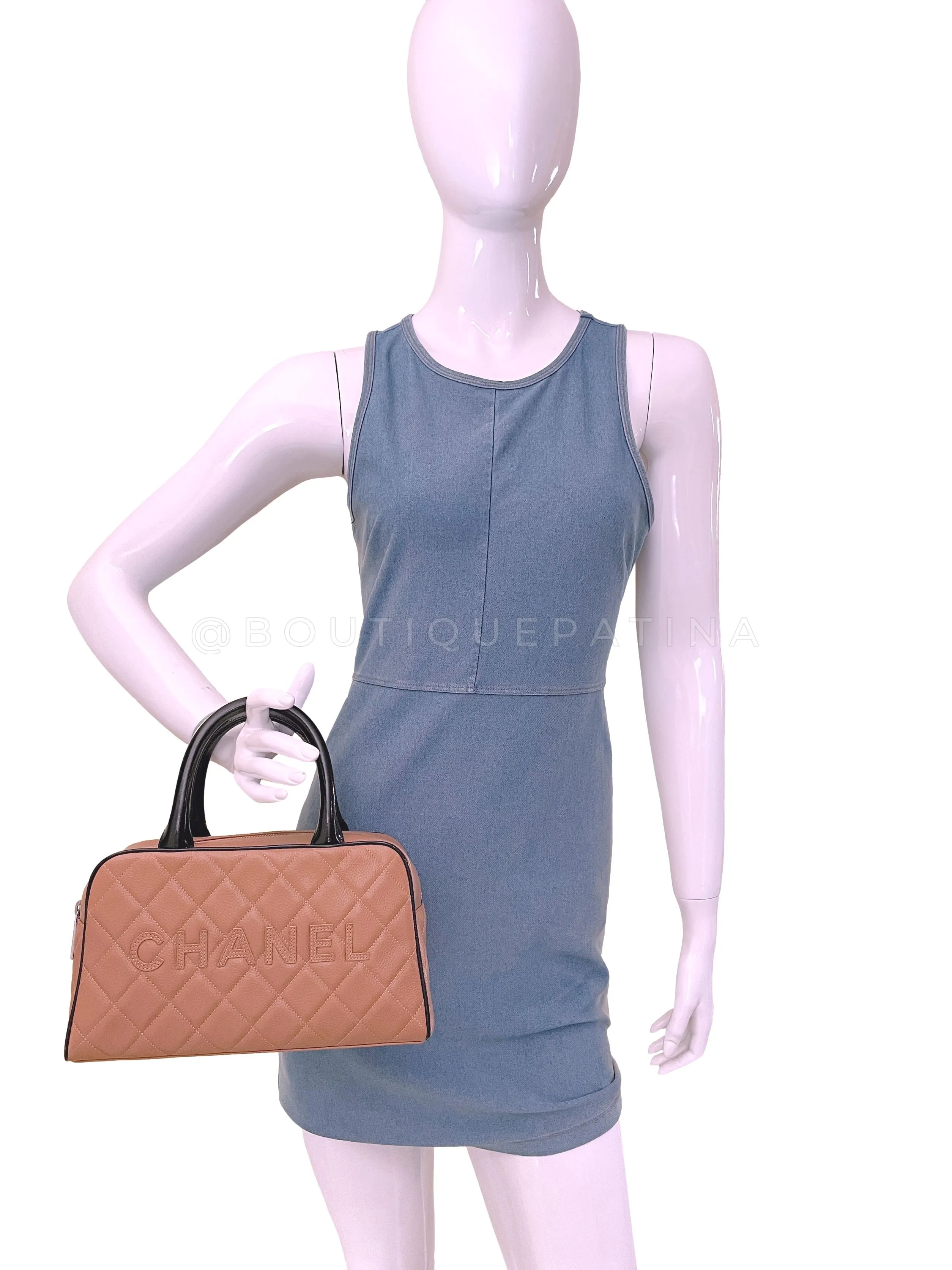 Chanel 2001 Vintage Blush Beige Small Lettered Bowler Bag