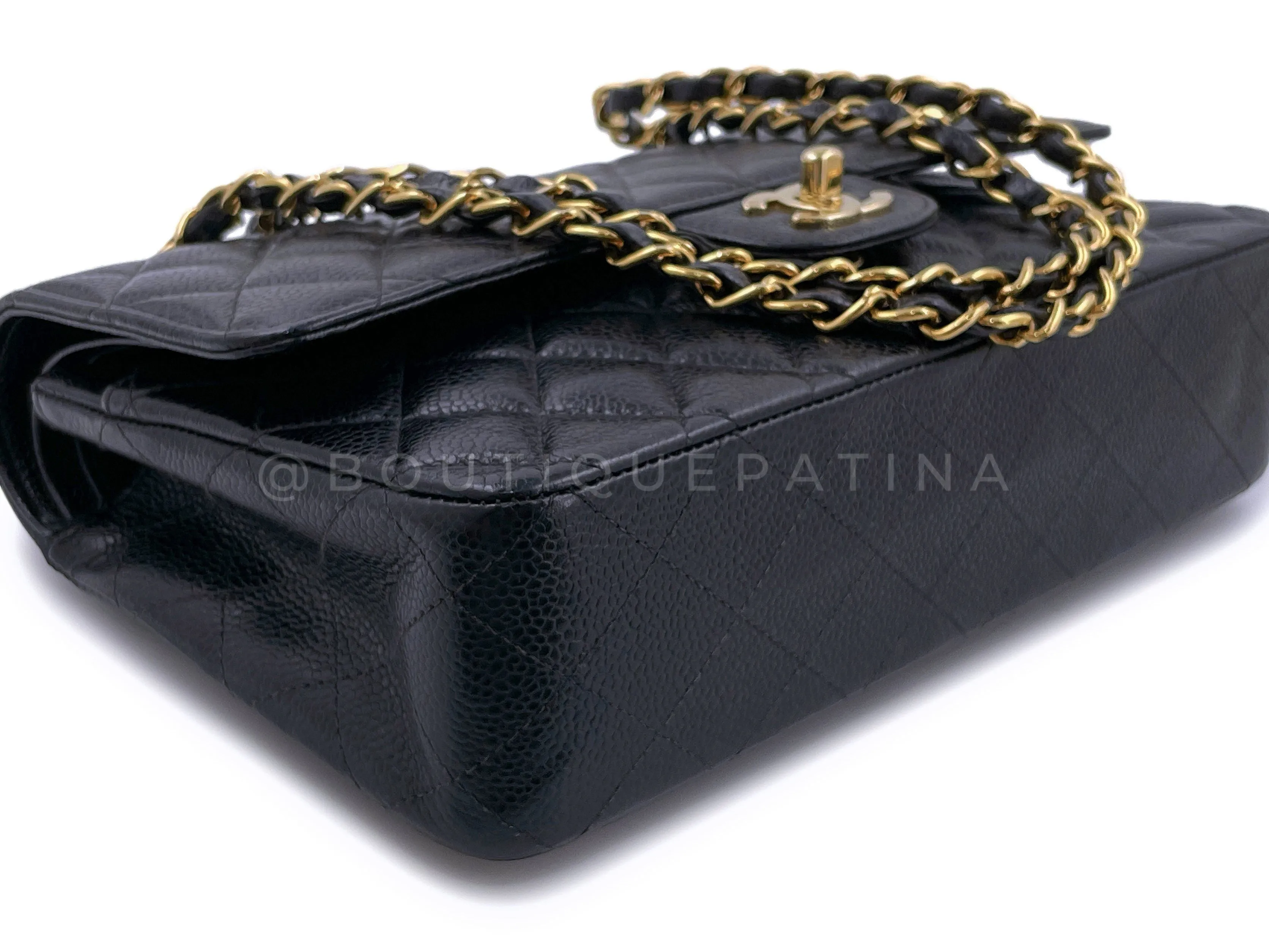 Chanel 2002 Vintage Black Caviar Medium Classic Double Flap Bag 24k GHW