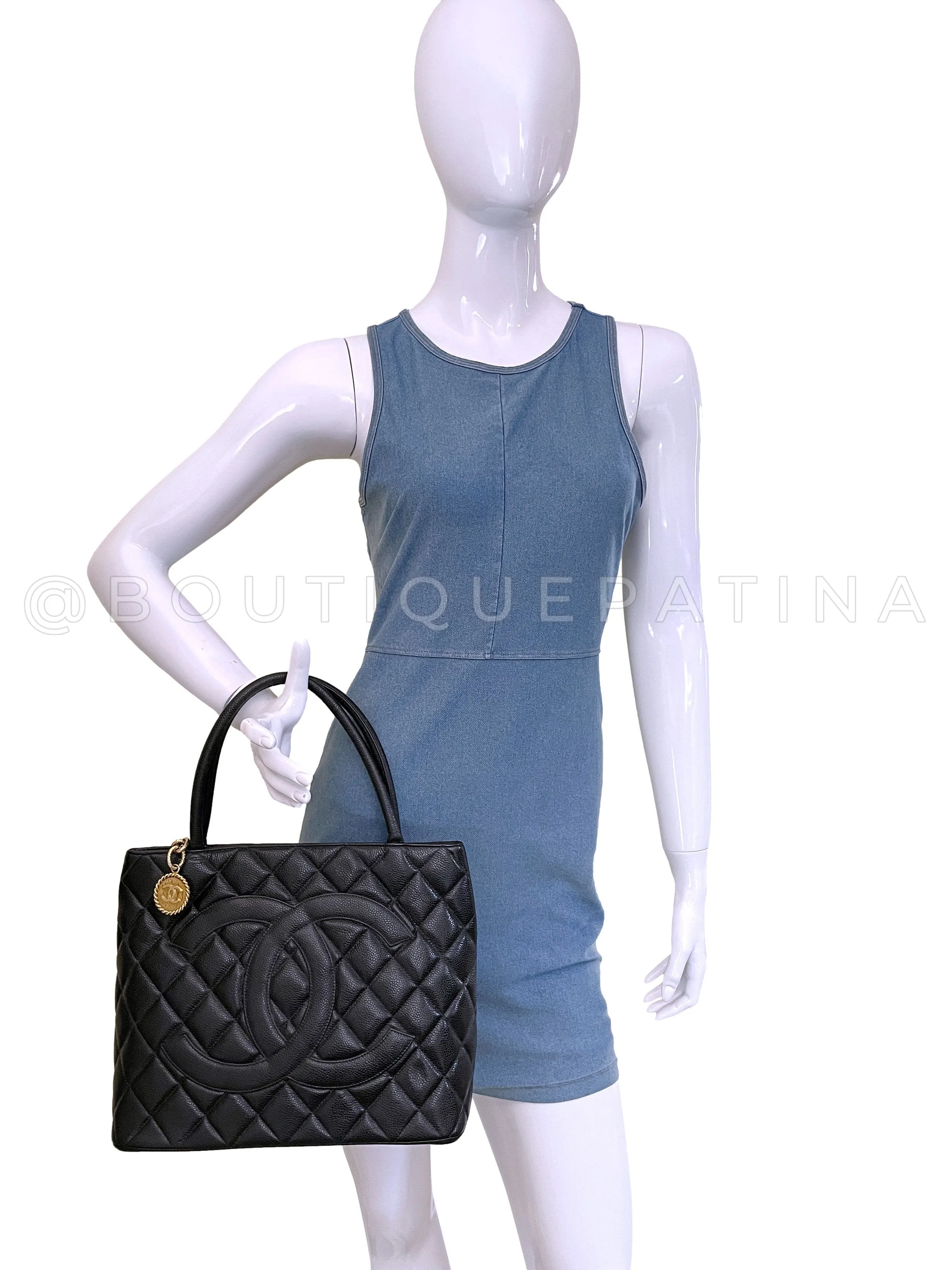 Chanel 2003 Vintage Black Caviar Medallion Shopper Tote Bag 24k GHW