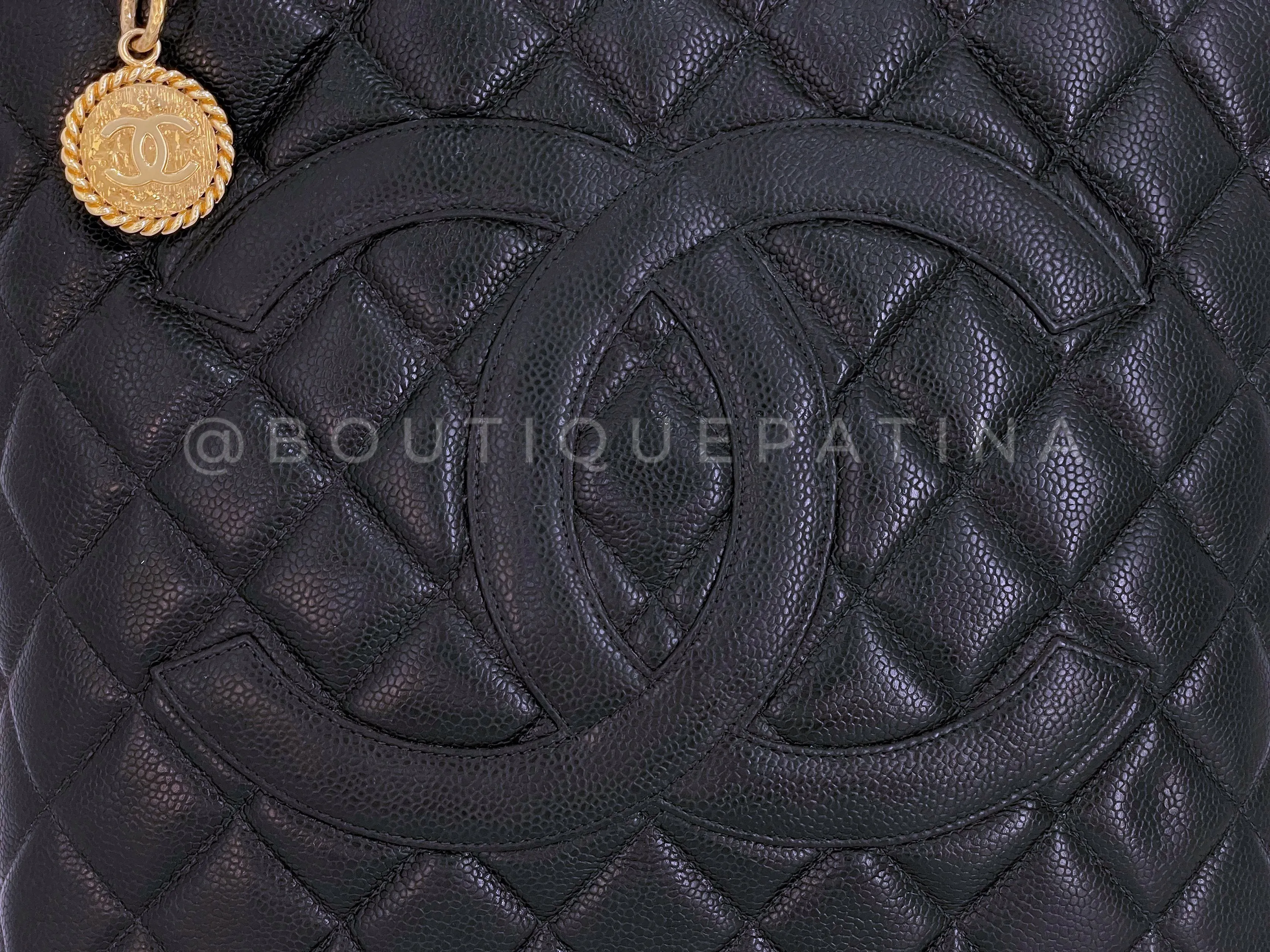 Chanel 2003 Vintage Black Caviar Medallion Shopper Tote Bag 24k GHW