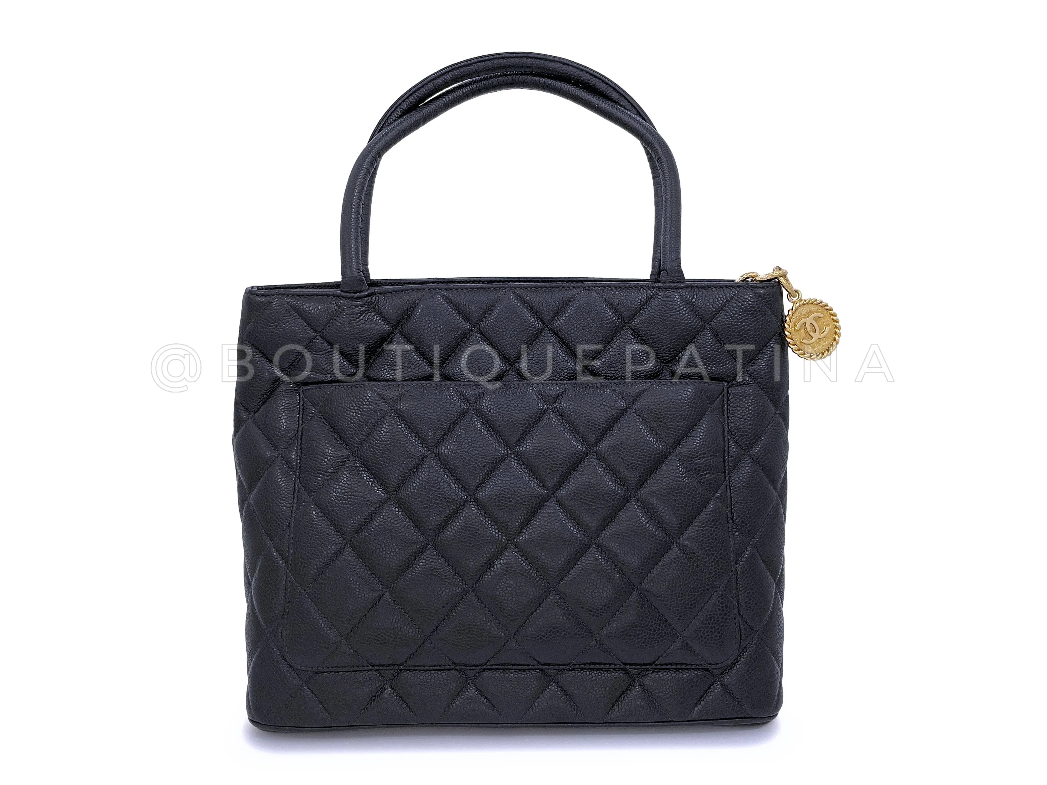 Chanel 2003 Vintage Black Caviar Medallion Shopper Tote Bag 24k GHW