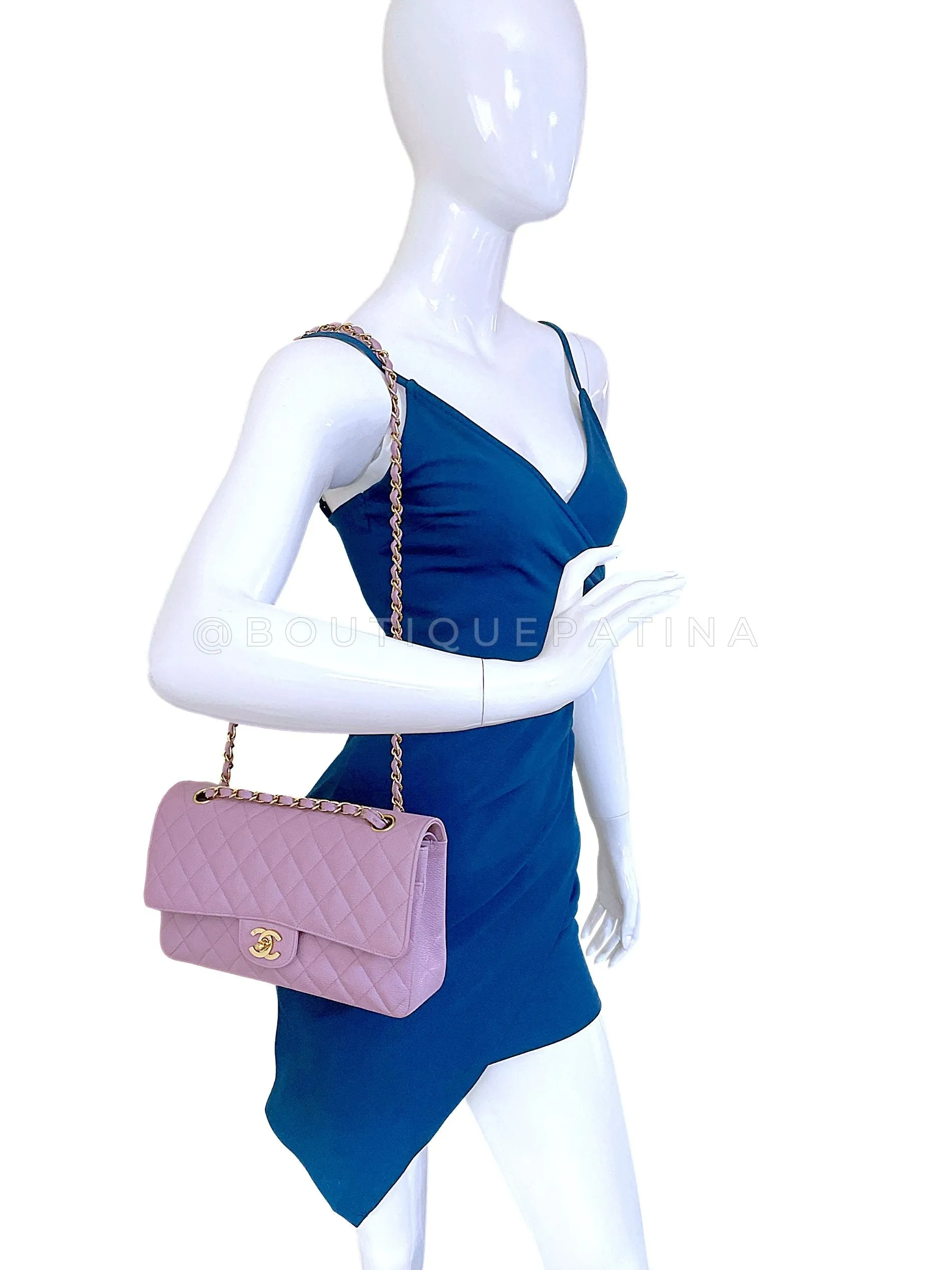 Chanel 2003 Vintage Lilac Caviar Medium Classic Double Flap Bag 24k GHW