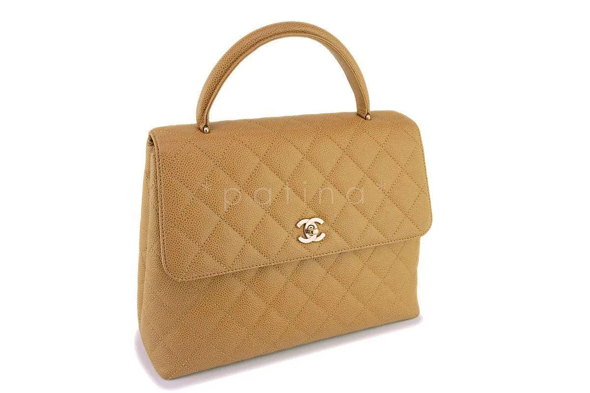 Chanel Beige Caviar Large Classic Kelly Flap Bag 24k GHW