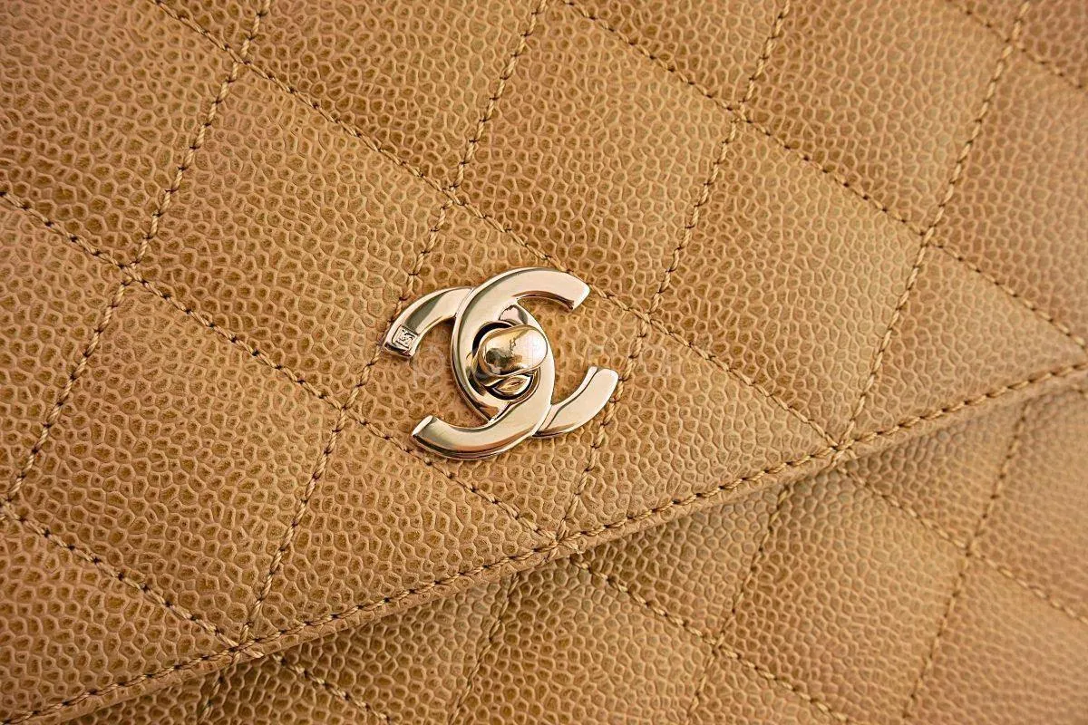 Chanel Beige Caviar Large Classic Kelly Flap Bag 24k GHW