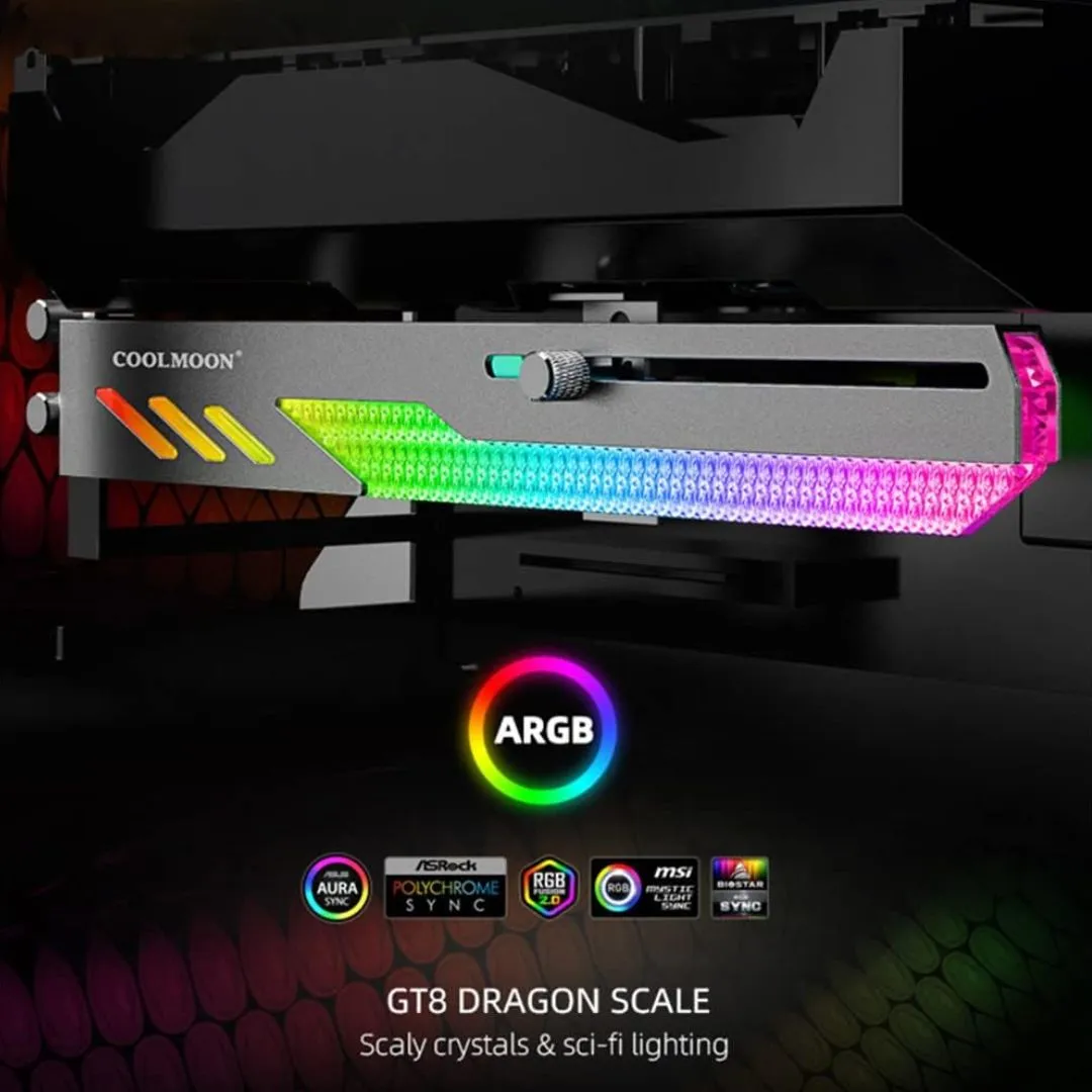 COOLMOON GT8 Horizontal GPU Support Bracket Colorful 5V A-RGB - Black